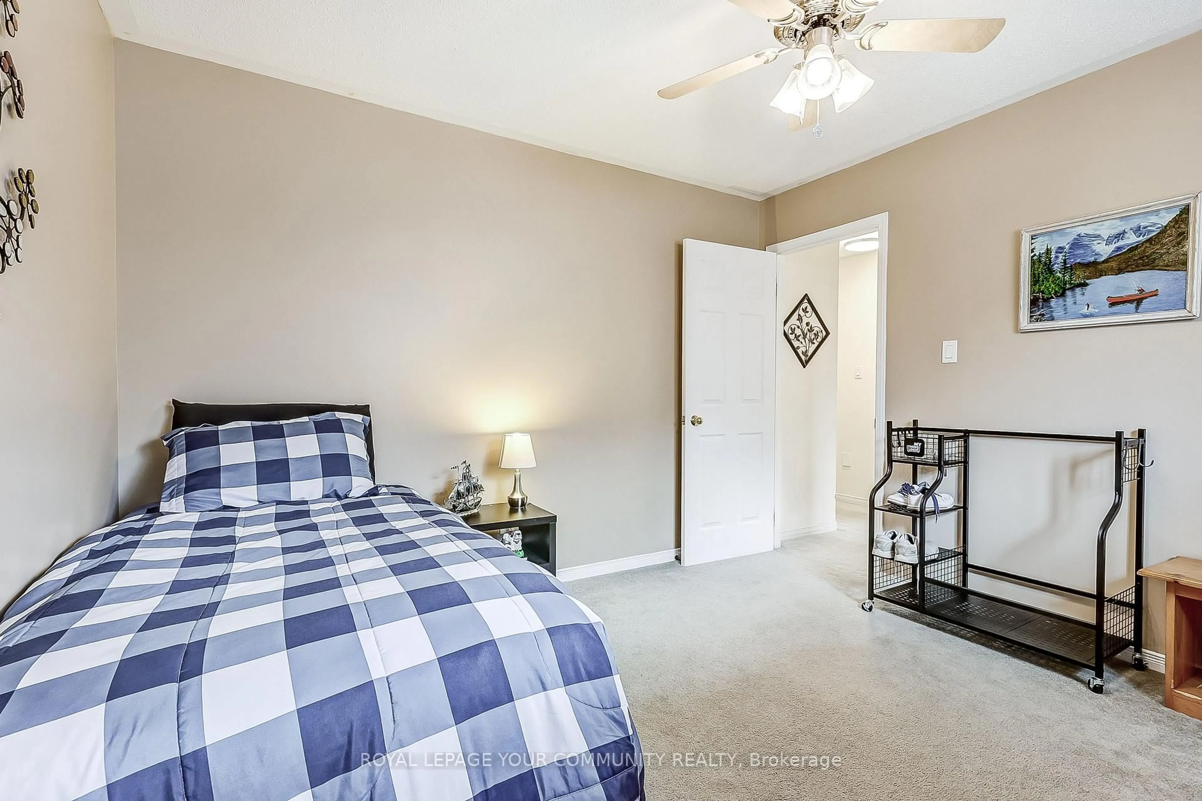 Bedroom with bed, carpet floor for 46 Enzo Cres, Uxbridge Ontario L9P 1M1