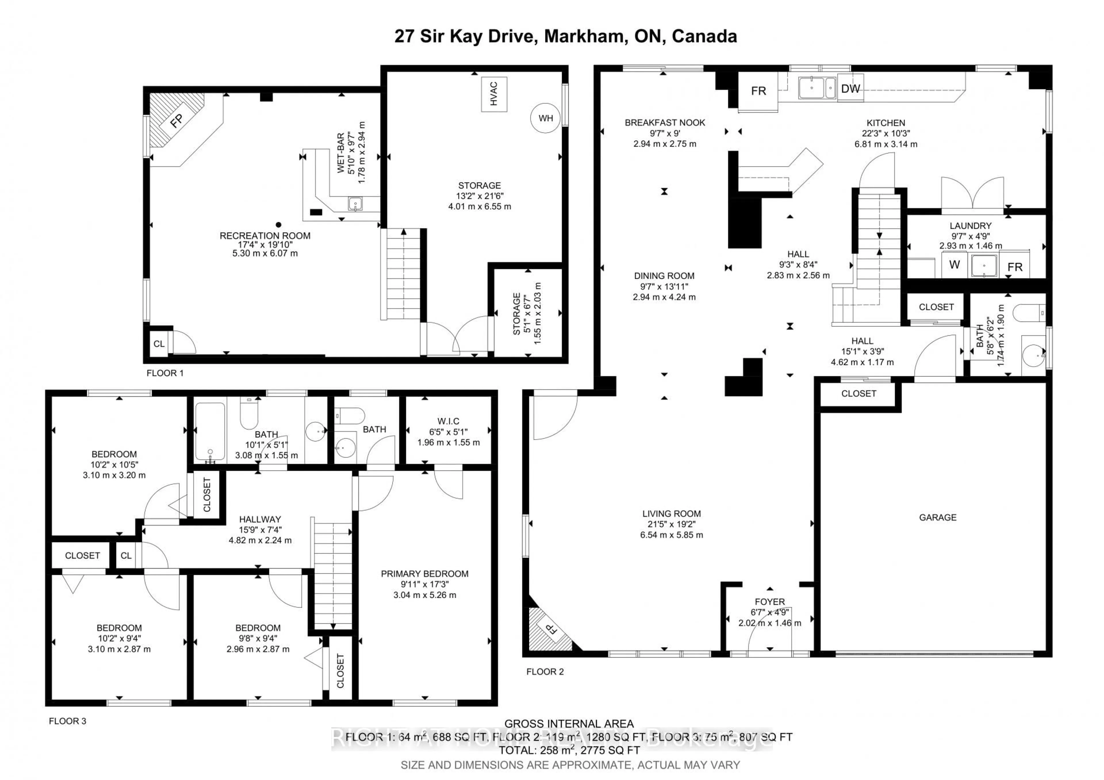 Floor plan for 27 Sir Kay Dr, Markham Ontario L3P 2Y9
