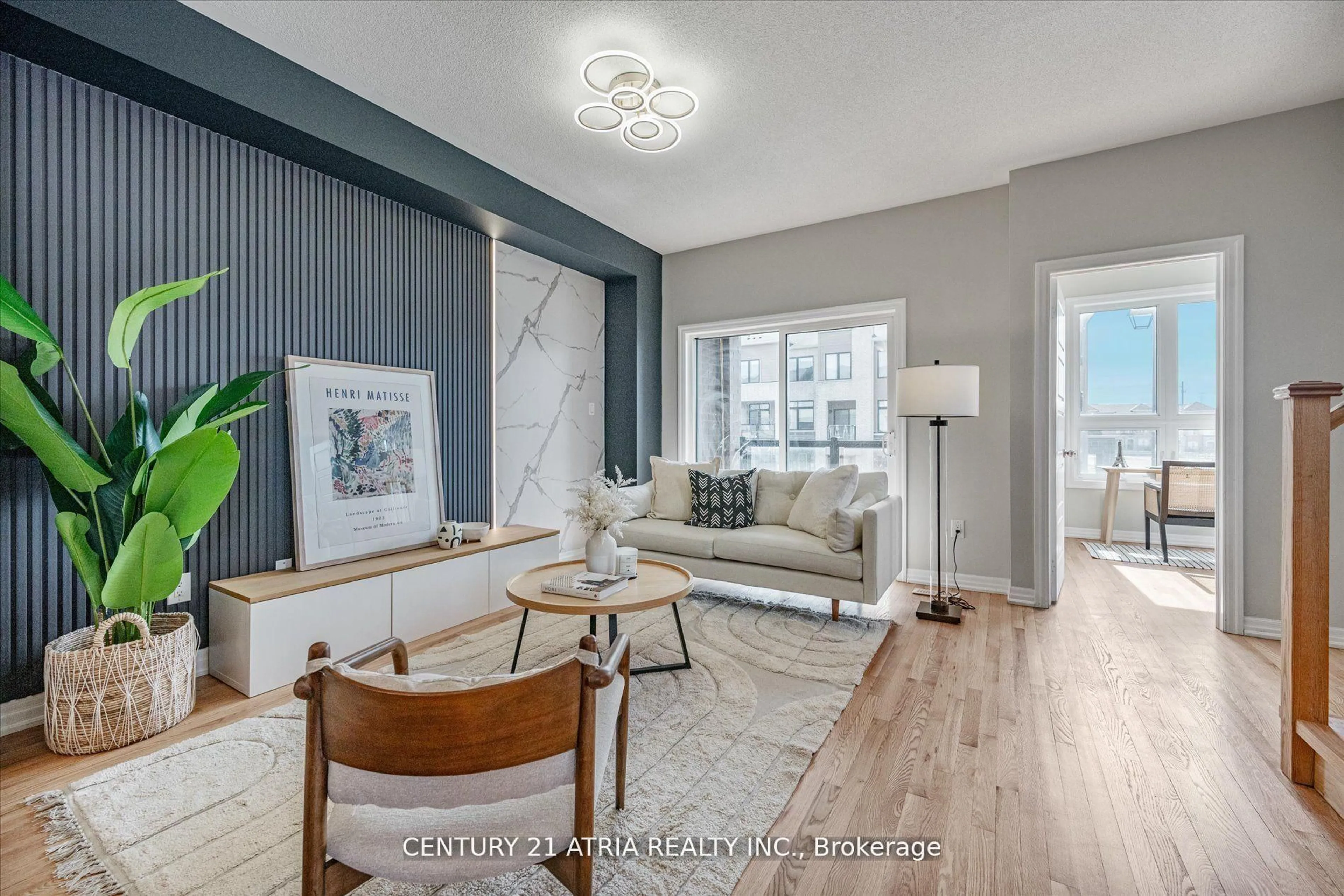 Living room with furniture, wood/laminate floor for 79 Allure St, Newmarket Ontario L3X 0L1