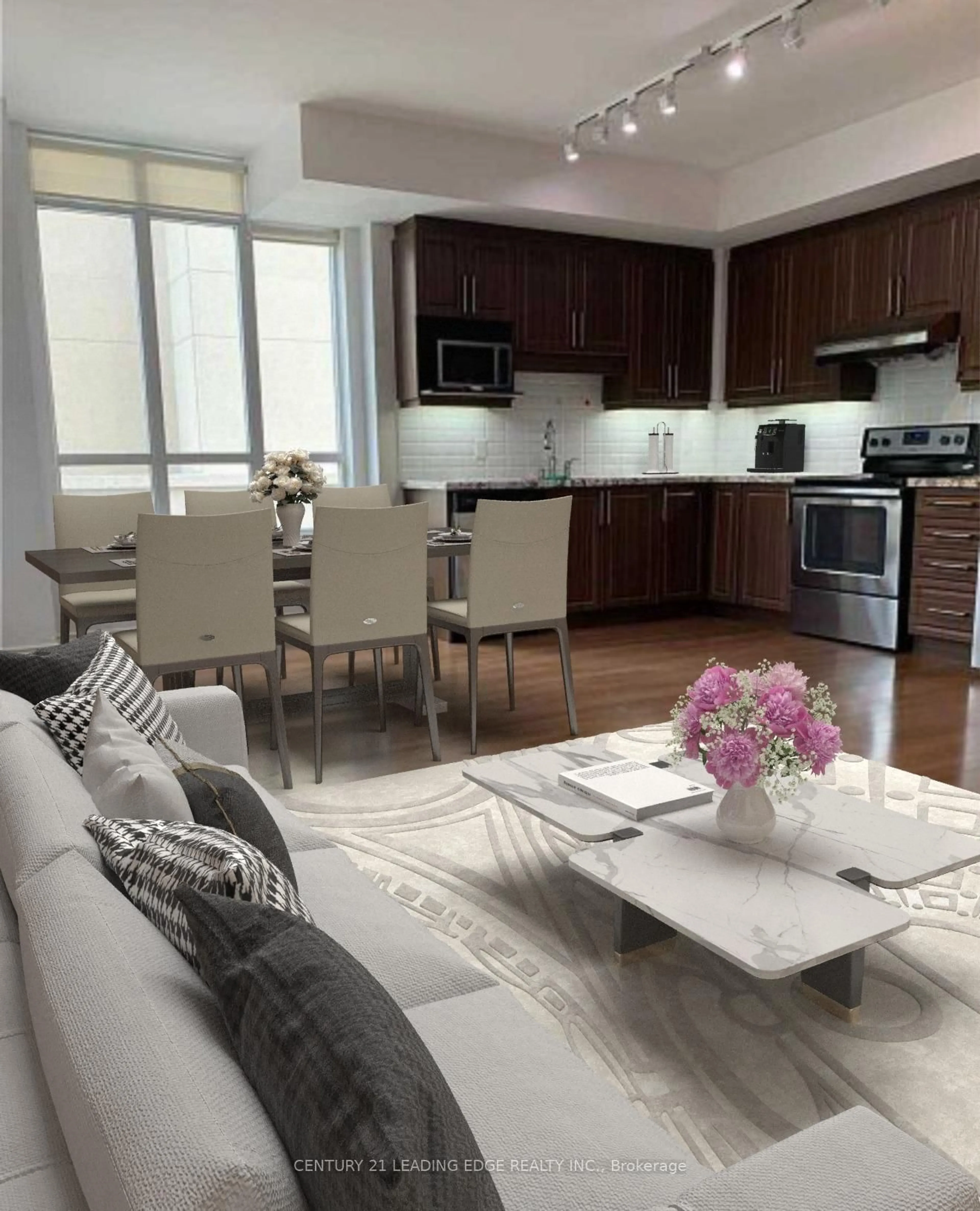 Open concept kitchen, wood/laminate floor for 99 South Town Centre Blvd #506, Markham Ontario L6G 0E9