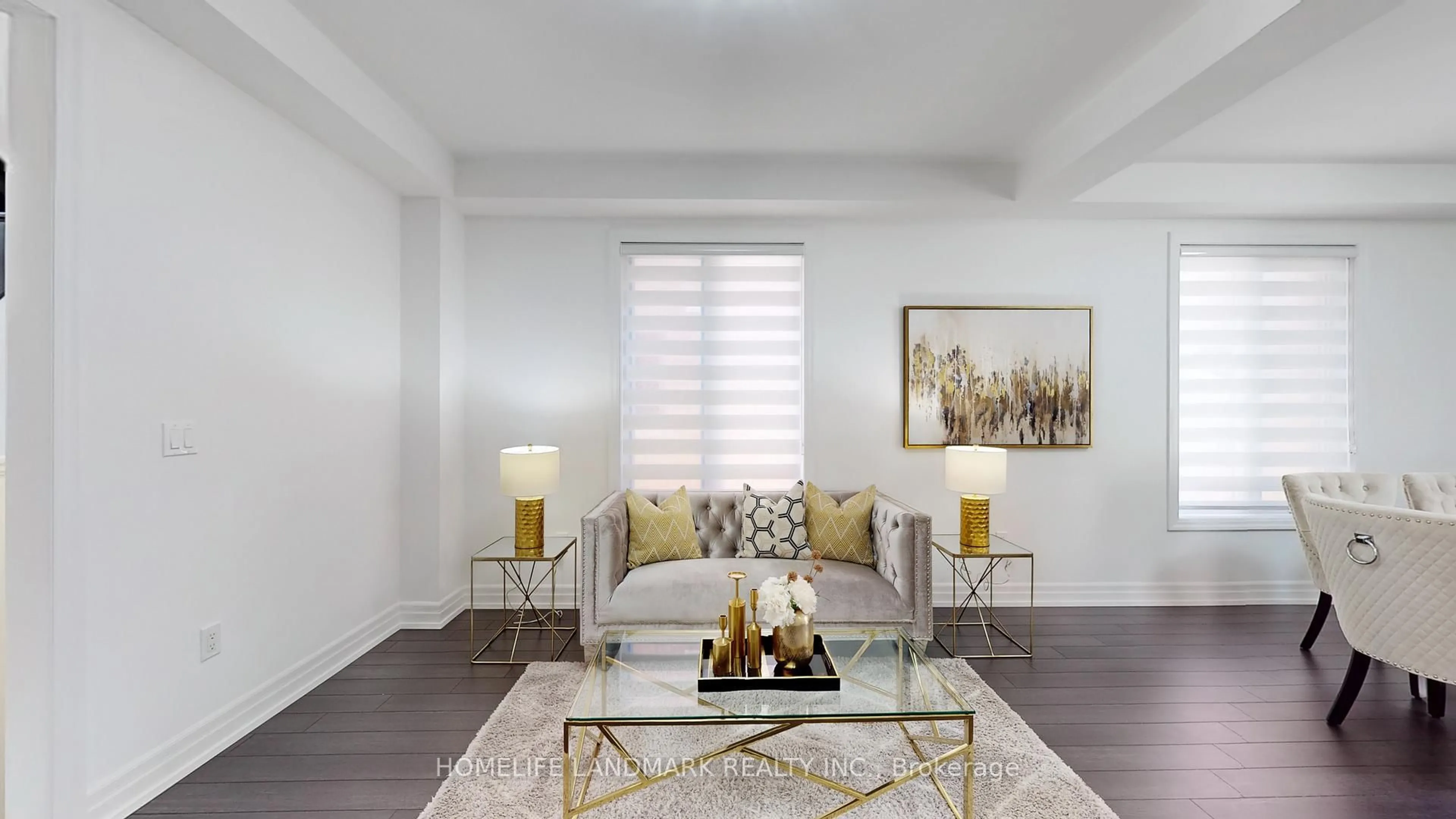 Living room with furniture, wood/laminate floor for 62 Frank Kelly Dr, East Gwillimbury Ontario L9N 0V2