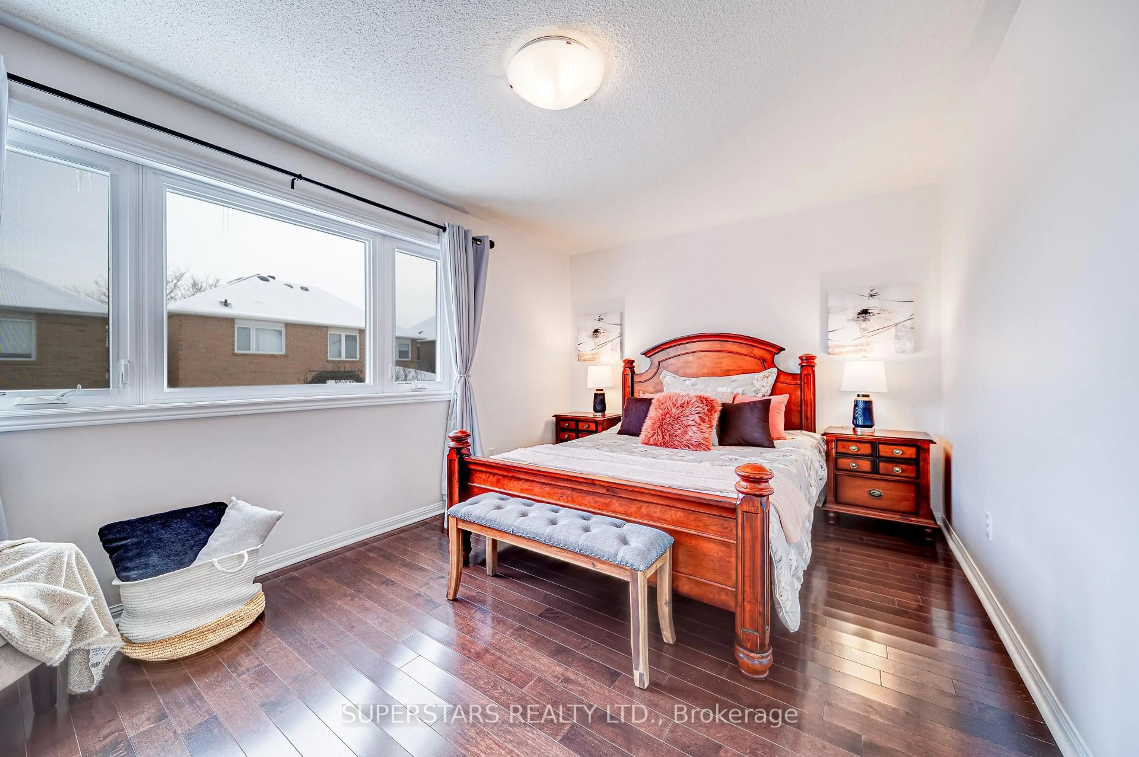 Bedroom with bed, wood/laminate floor for 6 Majestic Dr, Markham Ontario L6C 2B2