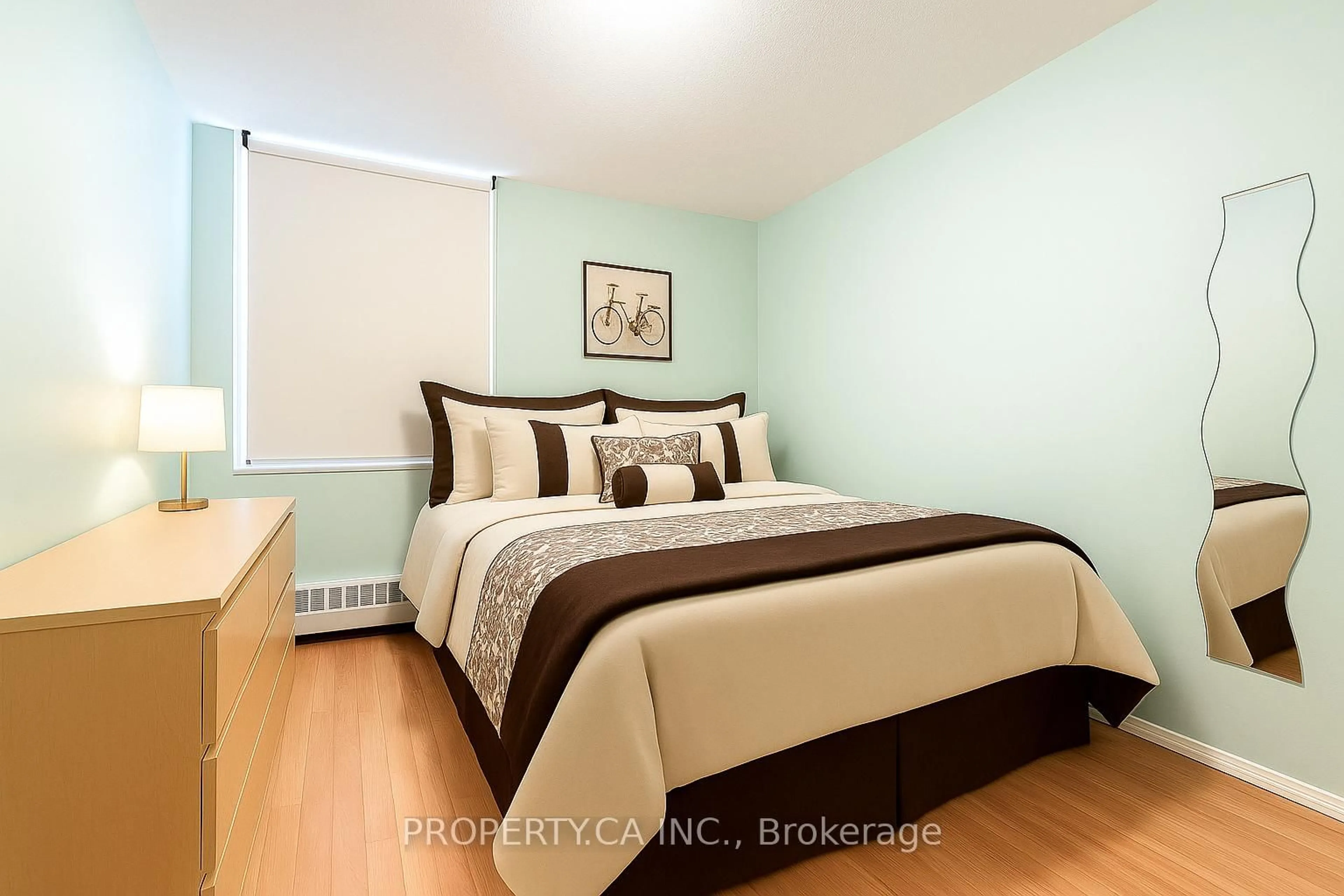 Bedroom with bed, wood/laminate floor for 180 Dudley Ave #104, Markham Ontario L3T 4X2