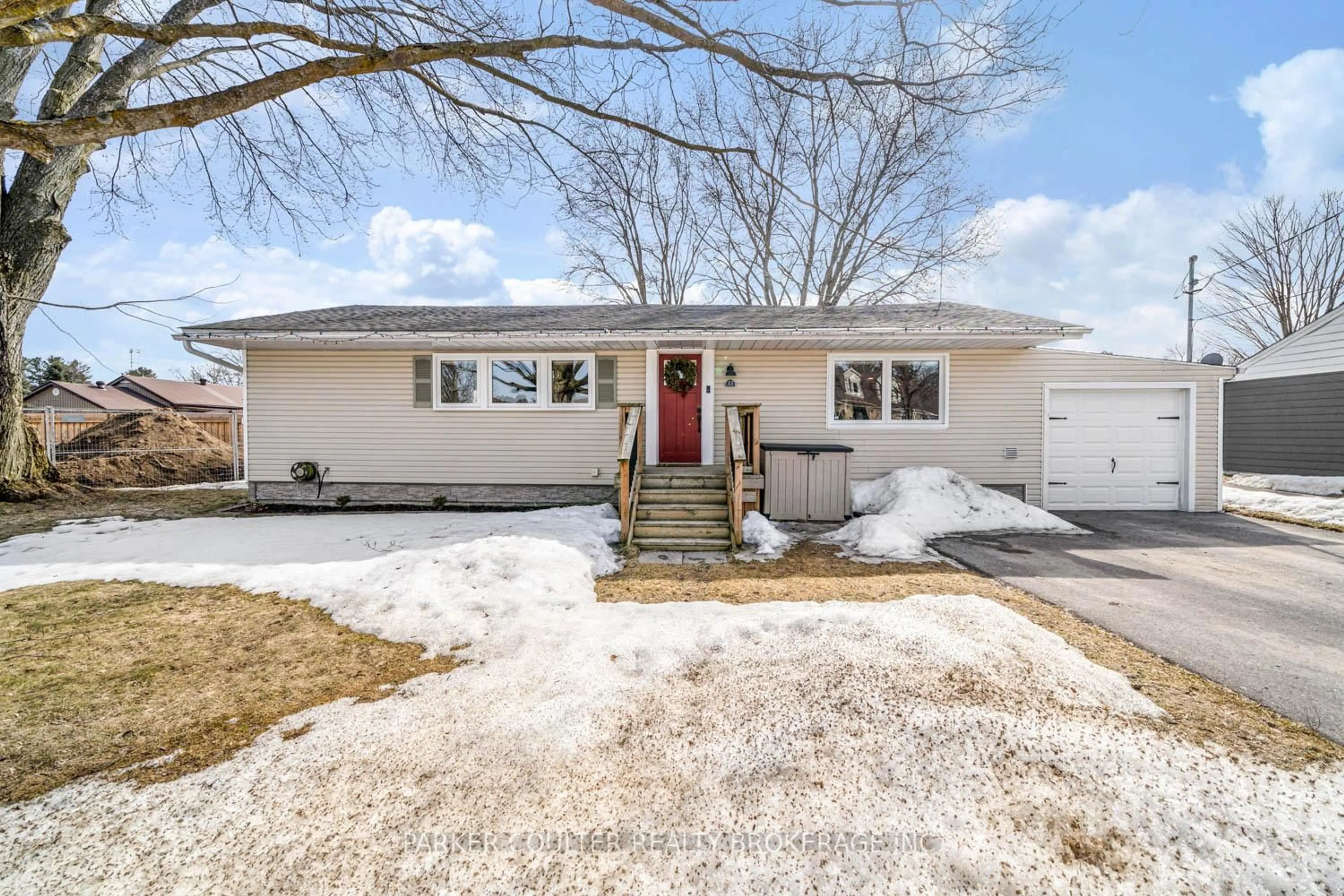 Home with vinyl exterior material, street for 22 Centre St, Essa Ontario L0M 1B0