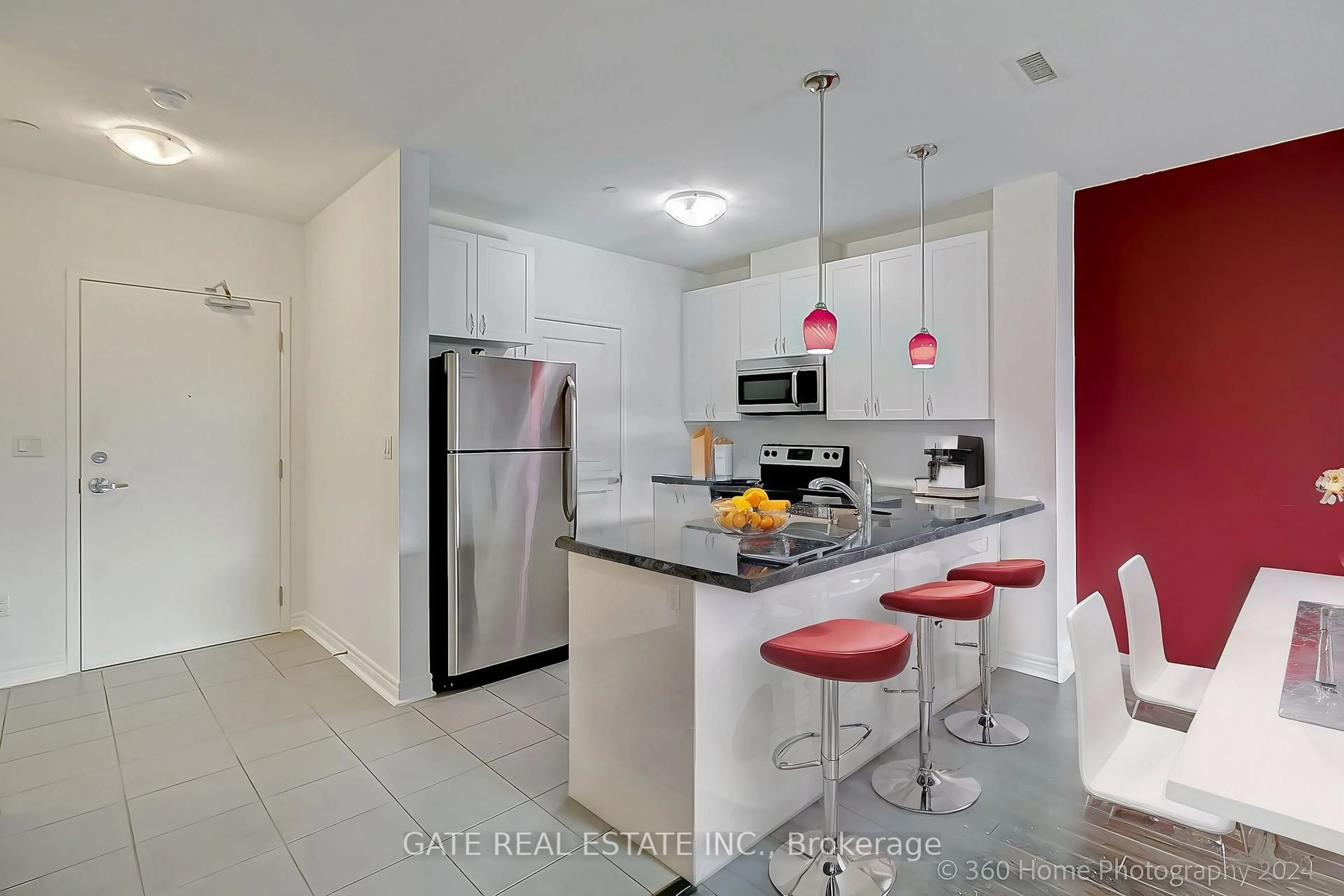 Open concept kitchen, ceramic/tile floor for 7400 Markham Rd #306, Markham Ontario L3S 0C5