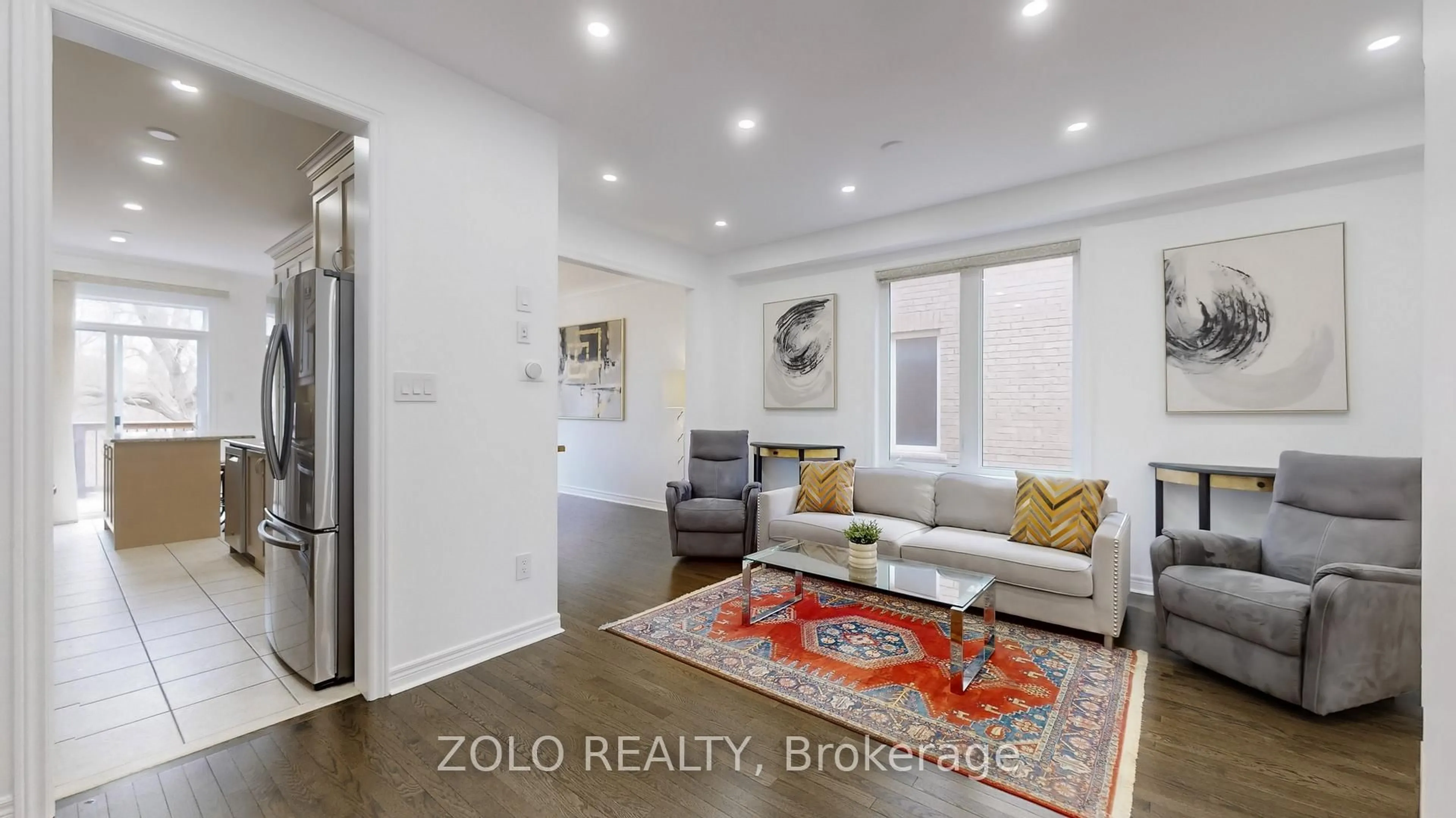 Living room with furniture, wood/laminate floor for 49 Collin Crt, Richmond Hill Ontario L4E 0X6