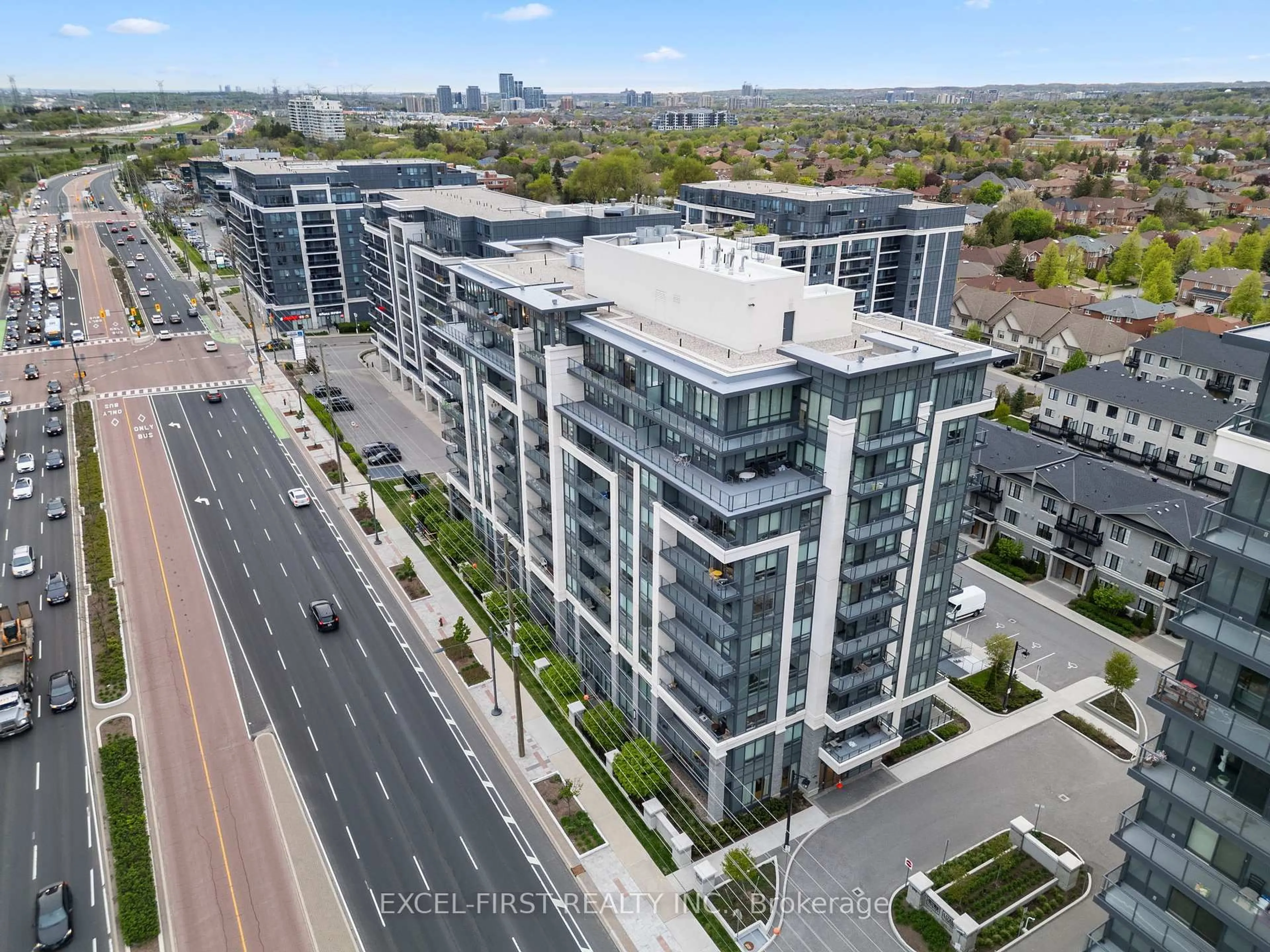 A pic from outside/outdoor area/front of a property/back of a property/a pic from drone, city buildings view from balcony for 396 Highway 7 Ave #303, Richmond Hill Ontario L4B 0G7