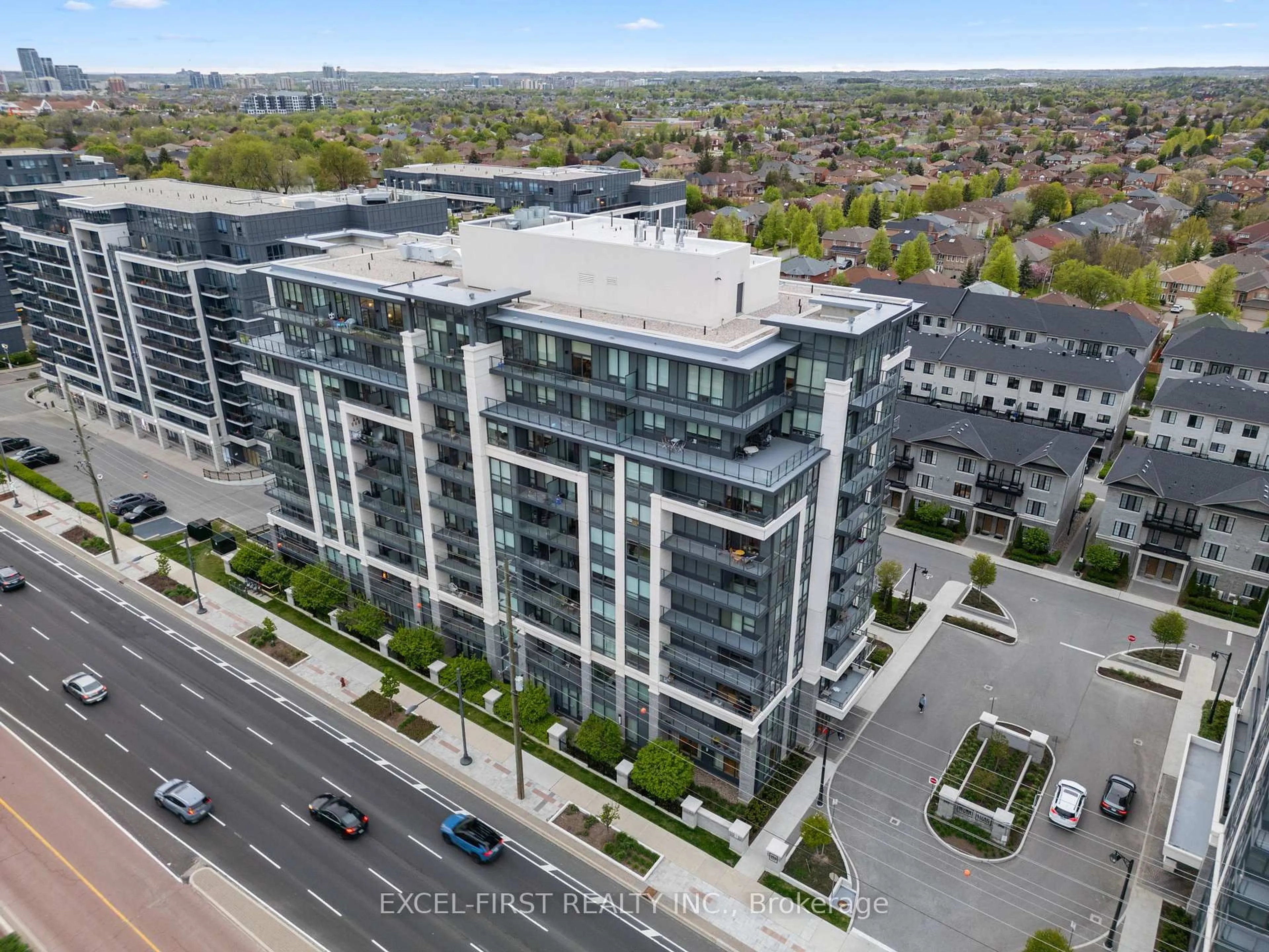 A pic from outside/outdoor area/front of a property/back of a property/a pic from drone, city buildings view from balcony for 396 Highway 7 Ave #303, Richmond Hill Ontario L4B 0G7