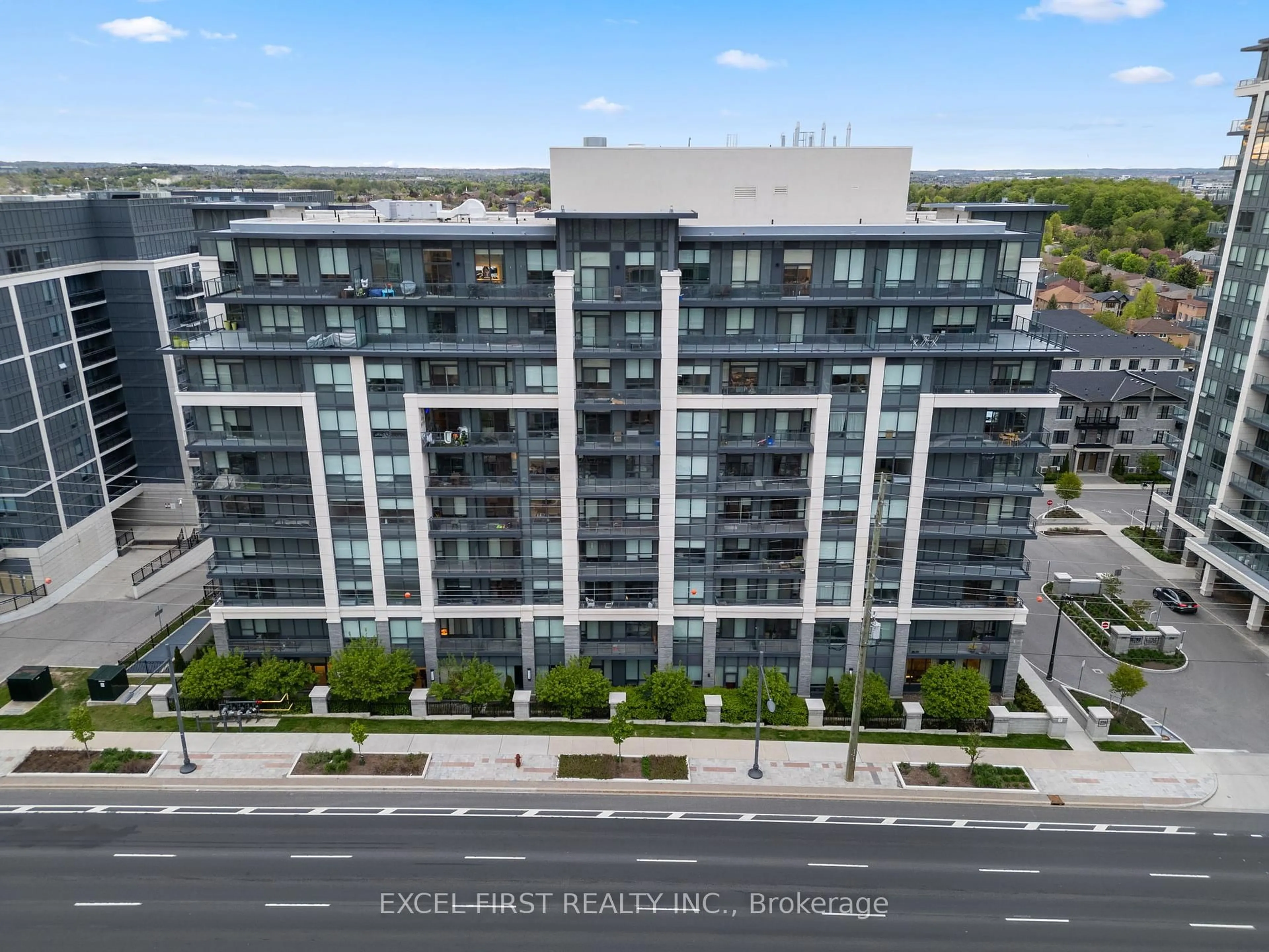 A pic from outside/outdoor area/front of a property/back of a property/a pic from drone, city buildings view from balcony for 396 Highway 7 Ave #303, Richmond Hill Ontario L4B 0G7