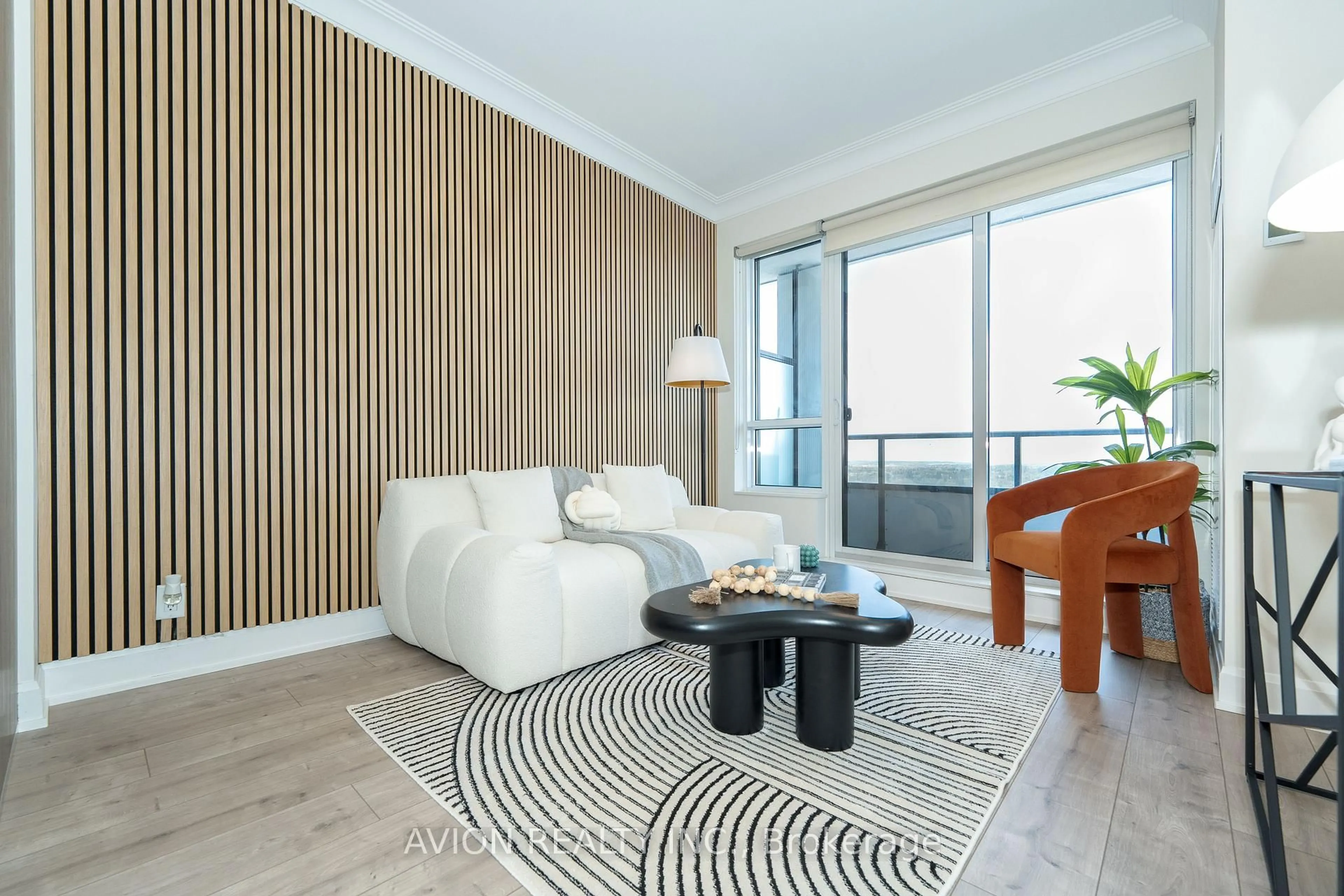 Living room with furniture, wood/laminate floor for 38 Water Walk Dr #1909, Markham Ontario L6G 1B3