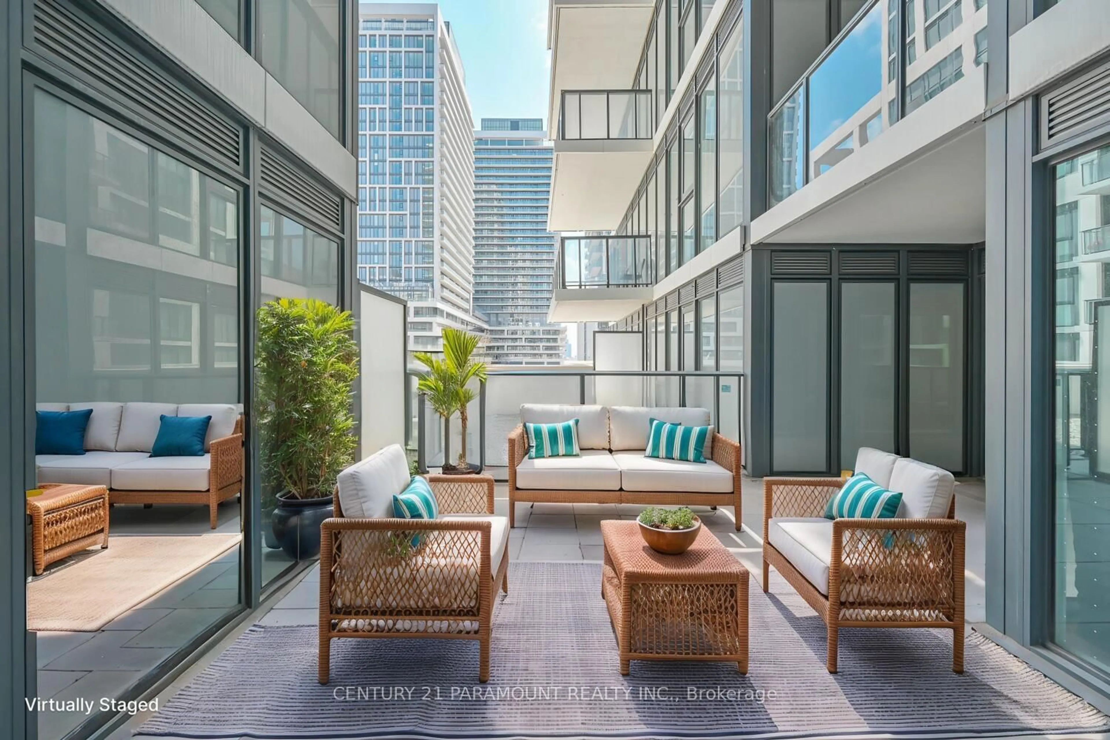 Patio, city buildings view from balcony for 9000 Jane St #220, Vaughan Ontario L4K 2M9