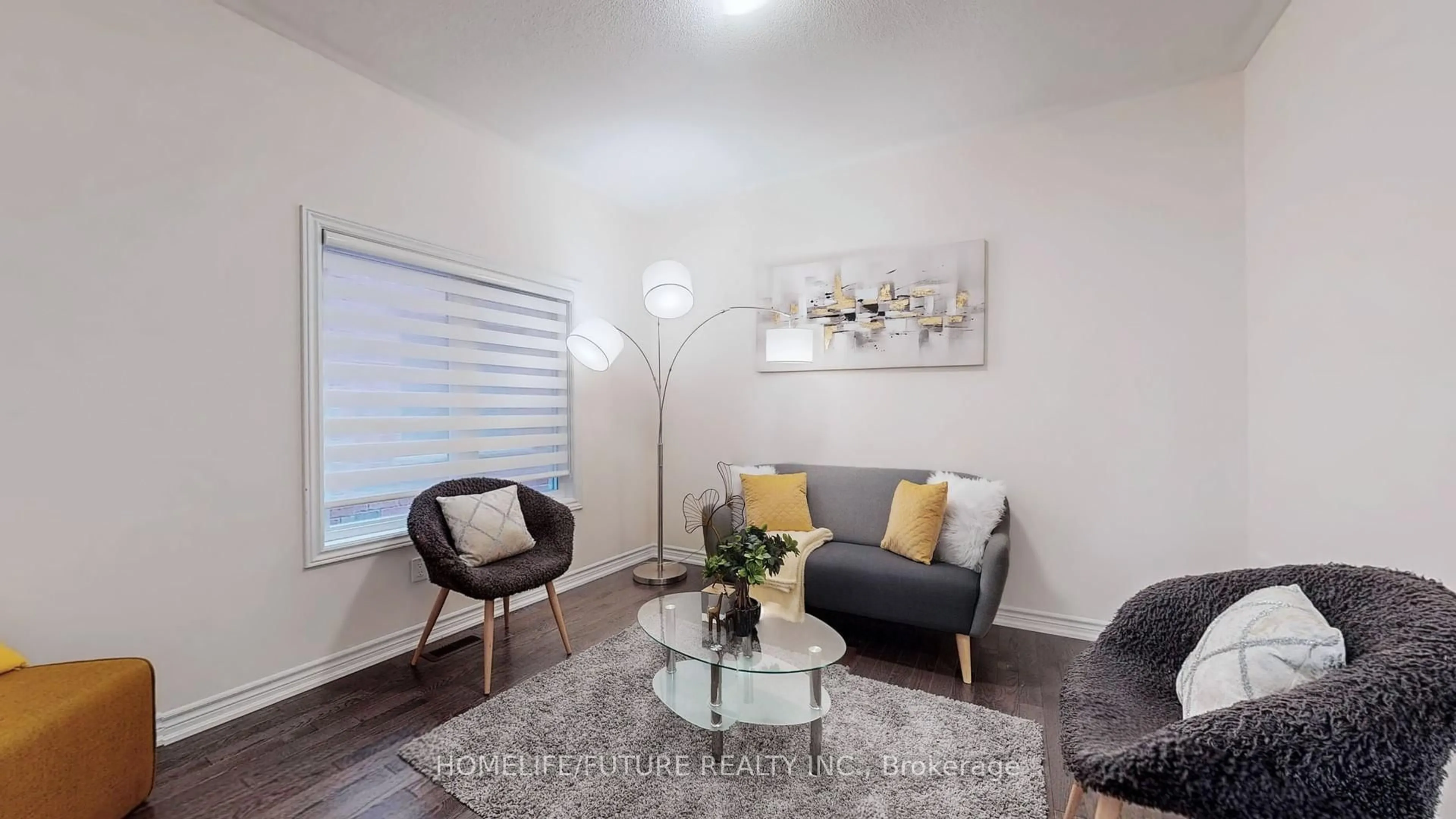 Living room with furniture, wood/laminate floor for 20 Valleo St, Georgina Ontario L4P 0J9