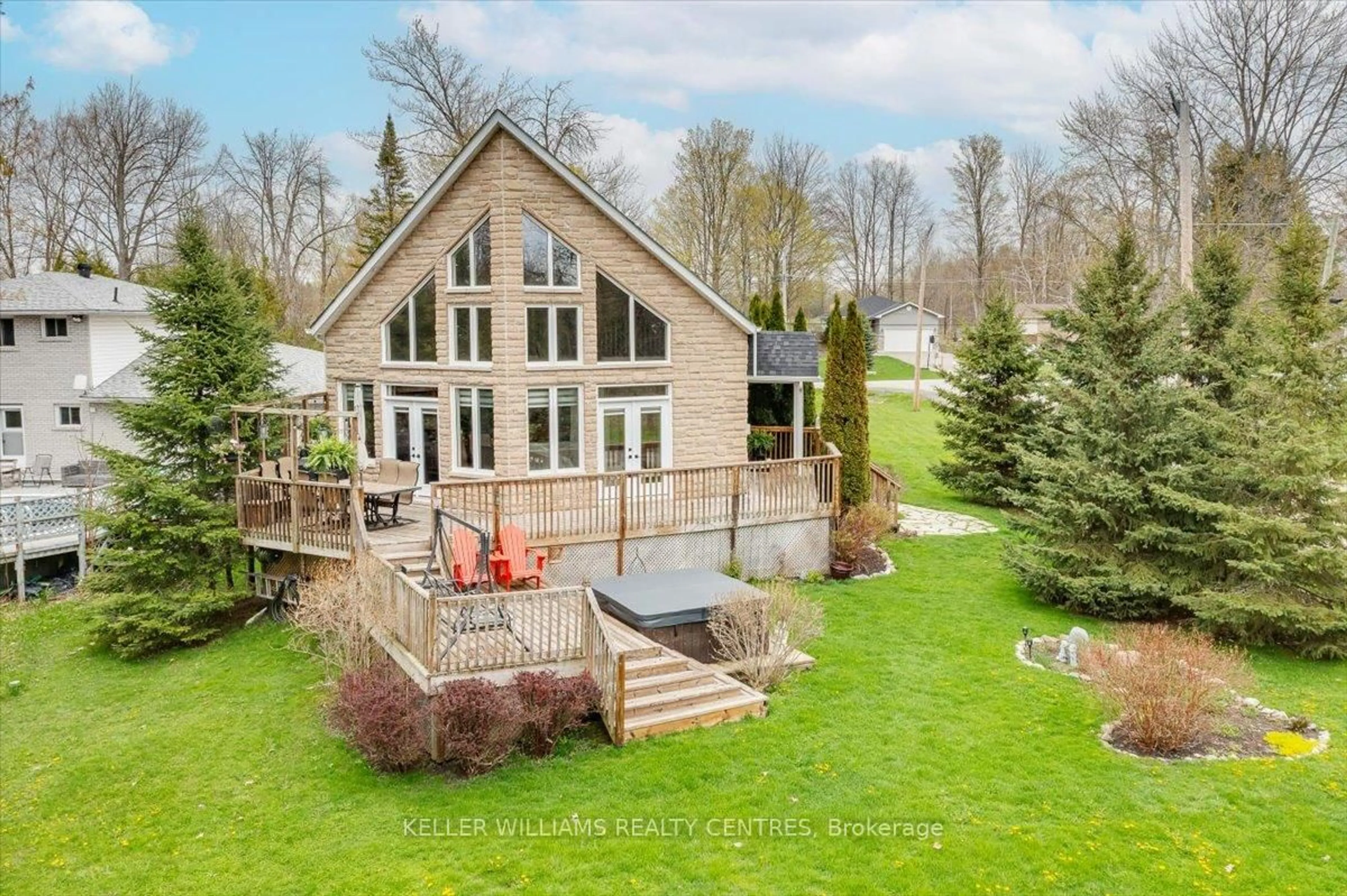 A pic from outside/outdoor area/front of a property/back of a property/a pic from drone, water/lake/river/ocean view for 94 Riverview Beach Rd, Georgina Ontario L0E 1N0