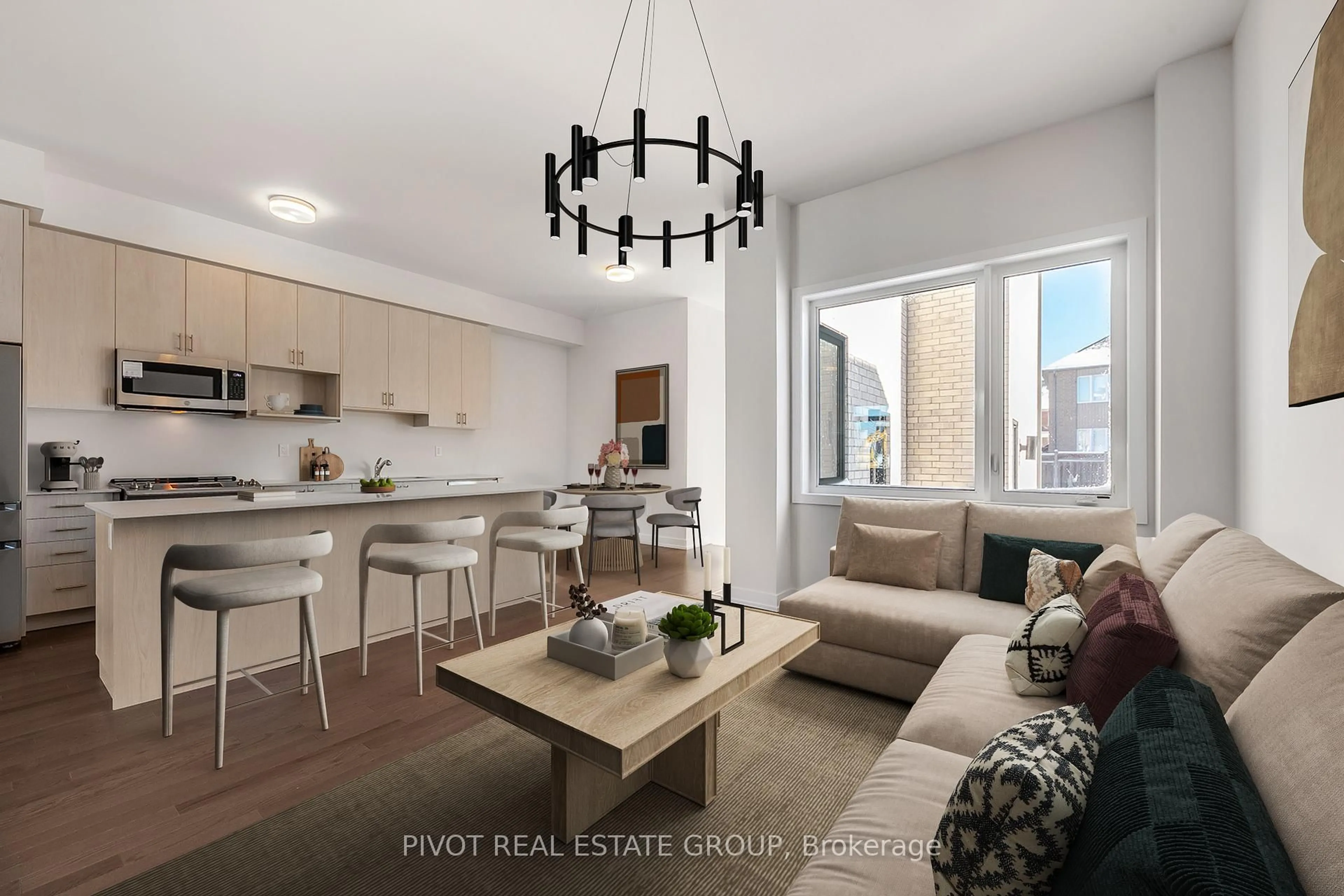 Living room with furniture, wood/laminate floor for 21 Countryside St, Markham Ontario L6B 0K8