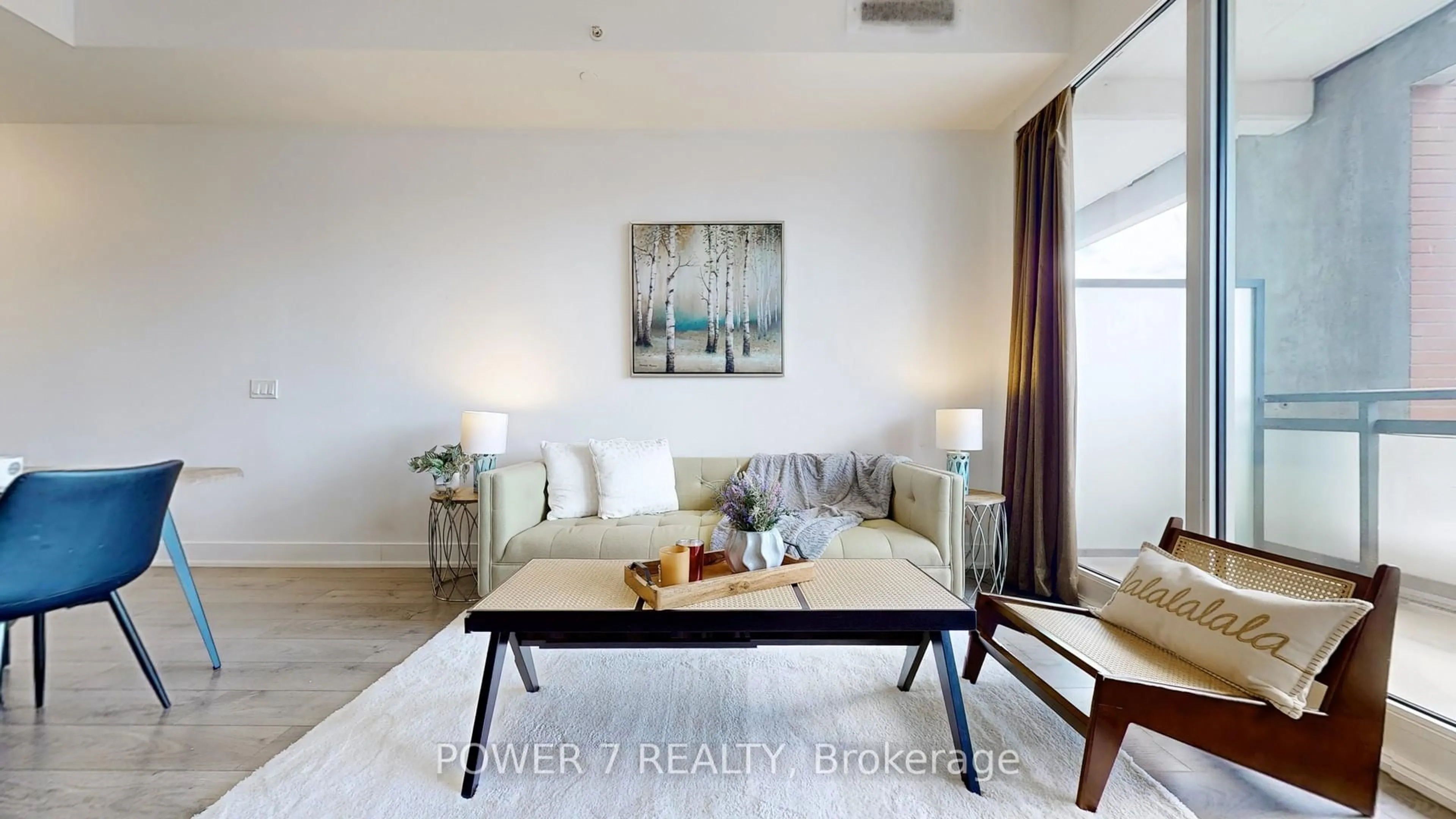 Living room with furniture, wood/laminate floor for 180 Enterprise Blvd #408, Markham Ontario L6G 0G4