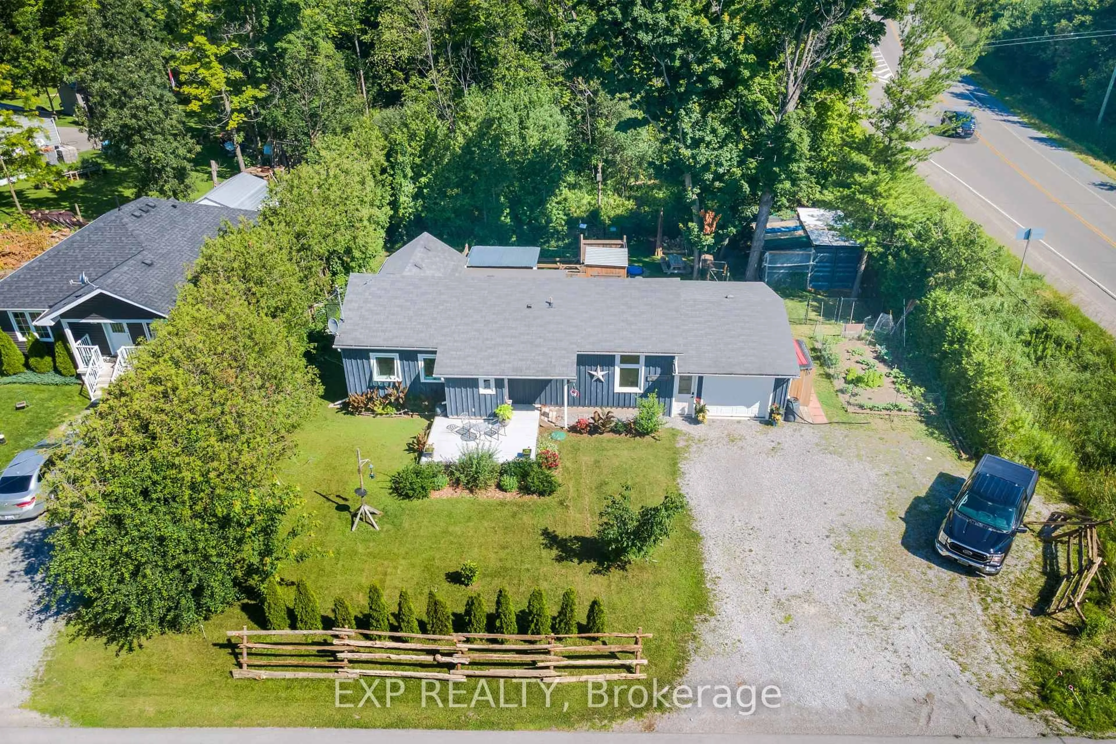 A pic from outside/outdoor area/front of a property/back of a property/a pic from drone, street for B393 Thorah Concession 2 Rd, Brock Ontario L0K 1A0