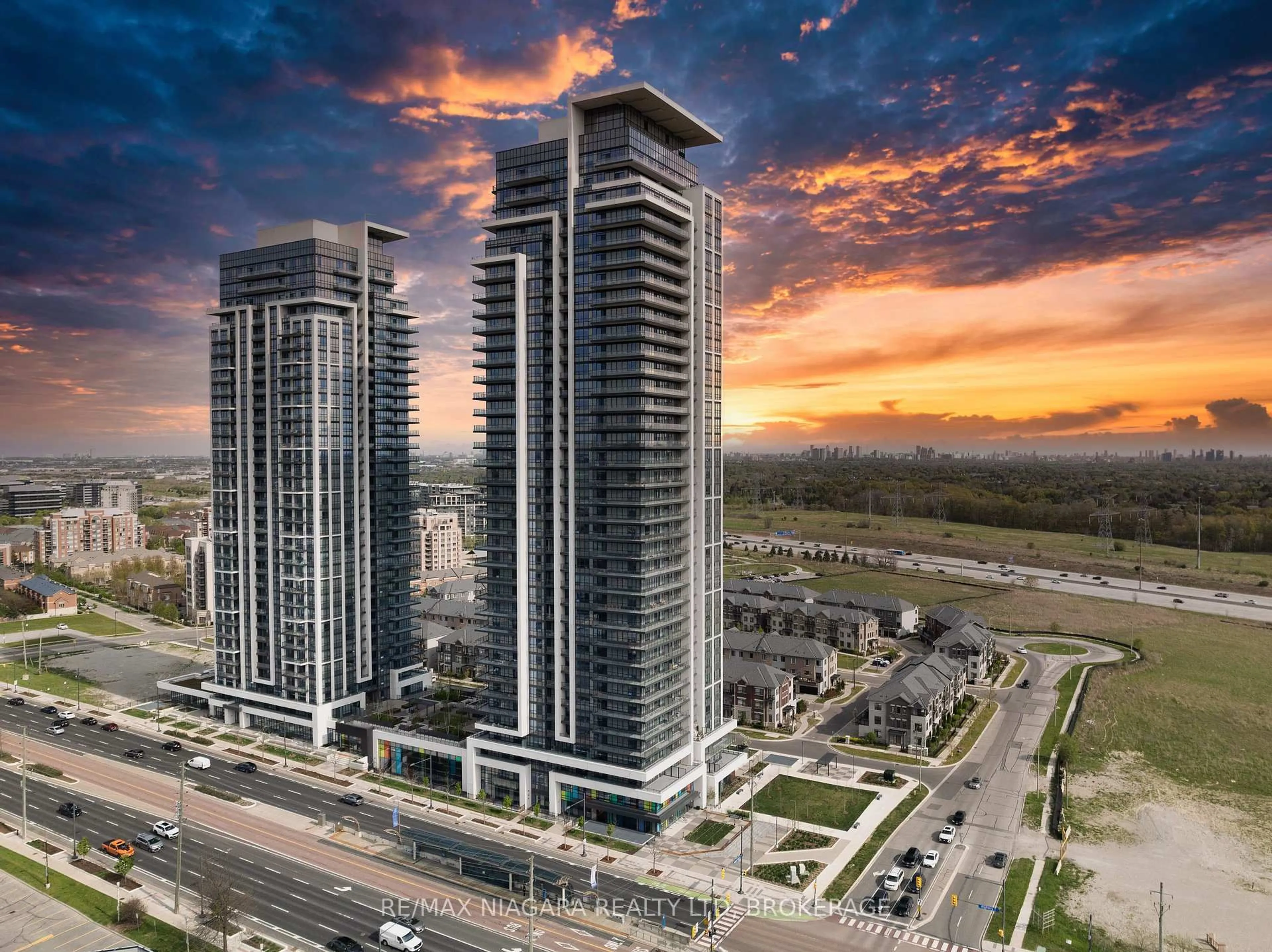 A pic from outside/outdoor area/front of a property/back of a property/a pic from drone, city buildings view from balcony for 12 GANDHI Lane #105, Markham Ontario L3T 0G8