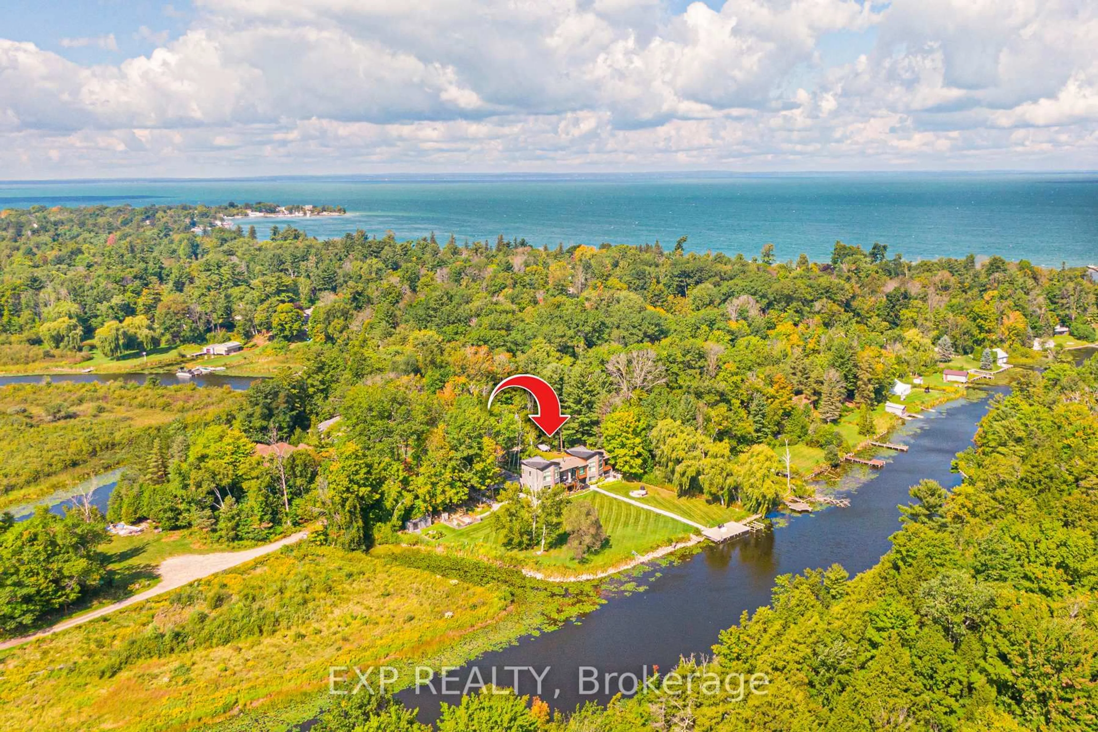 A pic from outside/outdoor area/front of a property/back of a property/a pic from drone, water/lake/river/ocean view for 5 Birch Knoll Rd, Georgina Ontario L0E 1R0