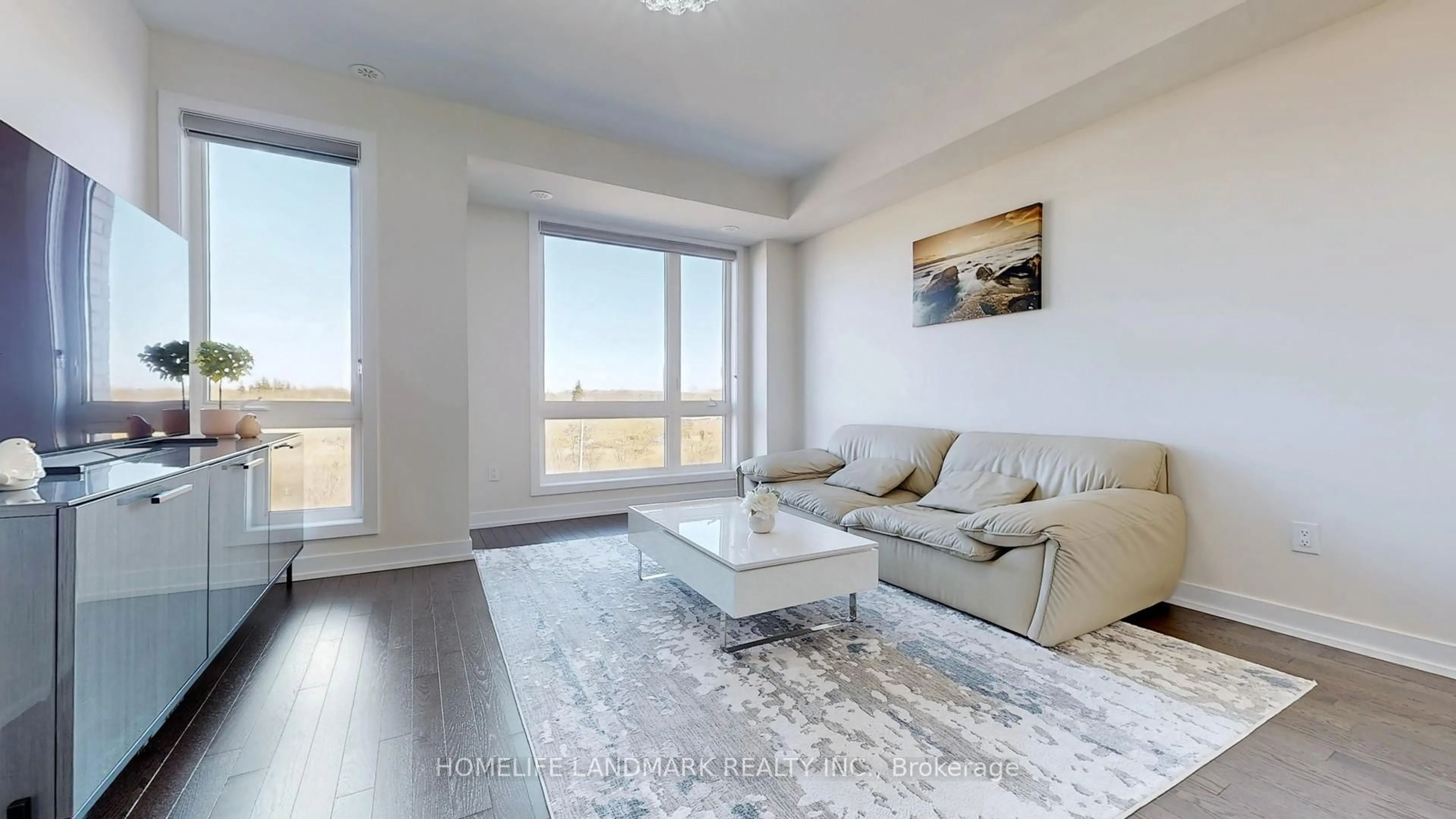 Living room with furniture, wood/laminate floor for 53 Mikayla Lane, Markham Ontario L6B 1R1