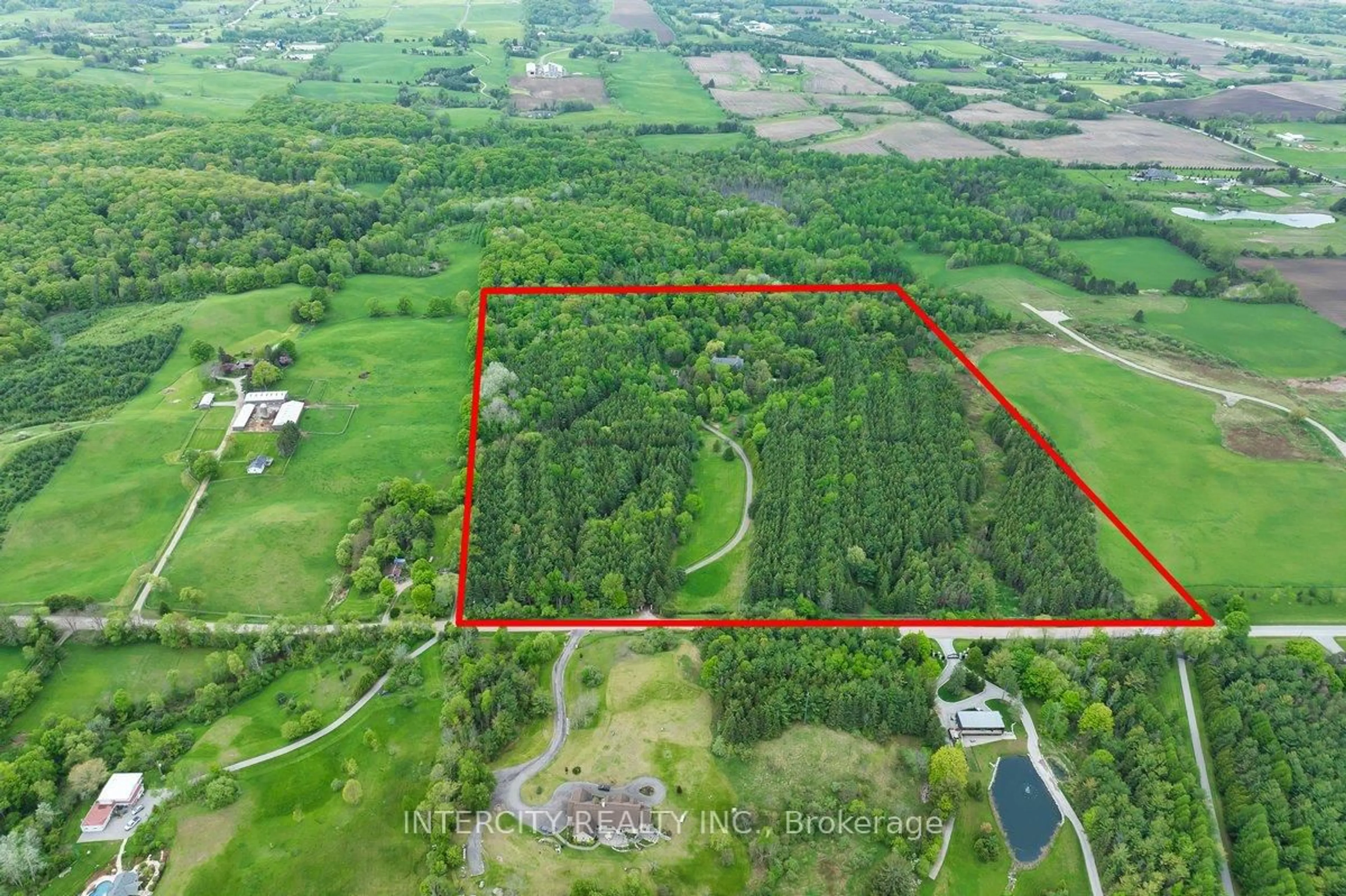 A pic from outside/outdoor area/front of a property/back of a property/a pic from drone, forest/trees view for 15600 7th Concession Rd, King Ontario L7B 0G4