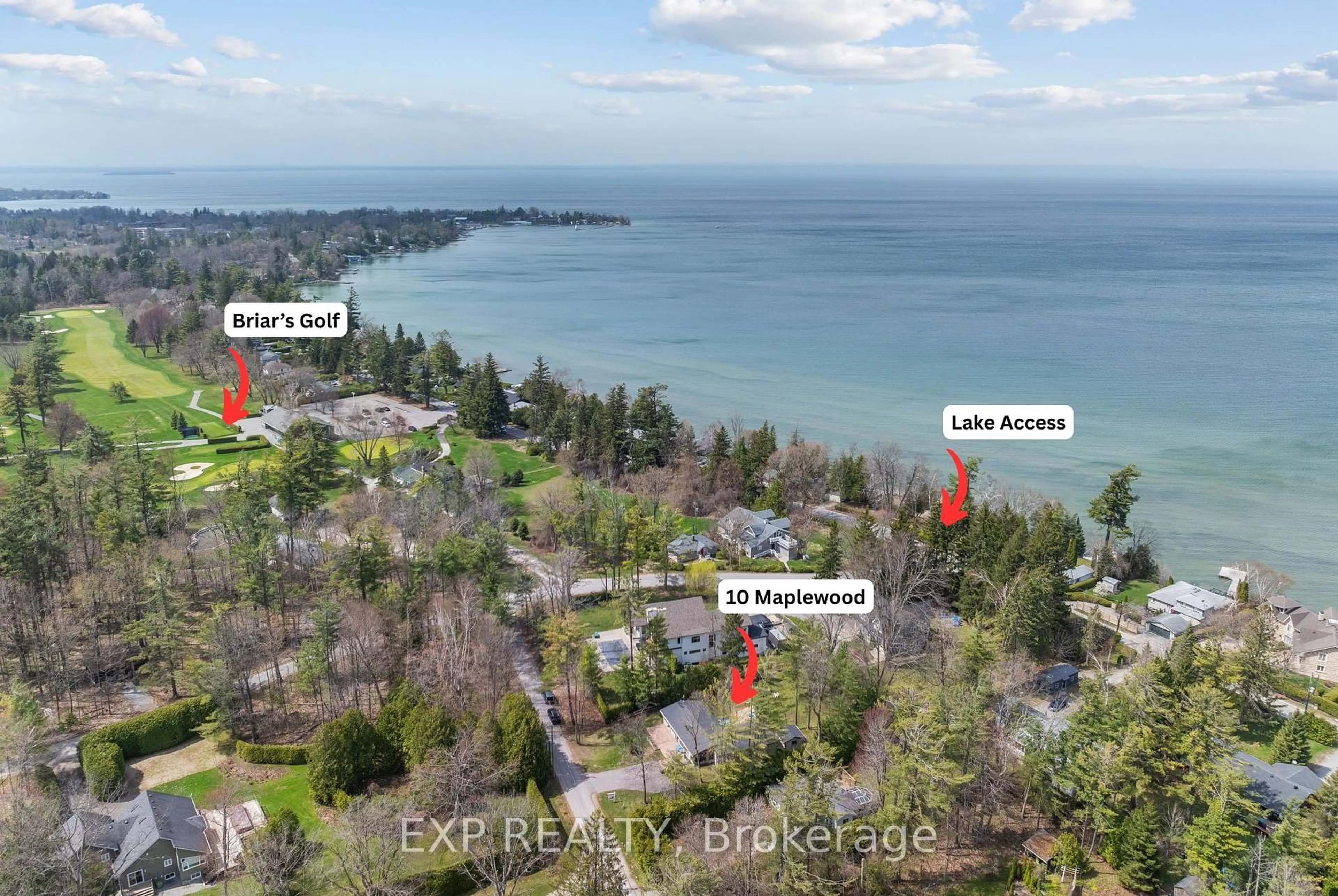A pic from outside/outdoor area/front of a property/back of a property/a pic from drone, water/lake/river/ocean view for 10 Maplewood Lane, Georgina Ontario L0E 1R0