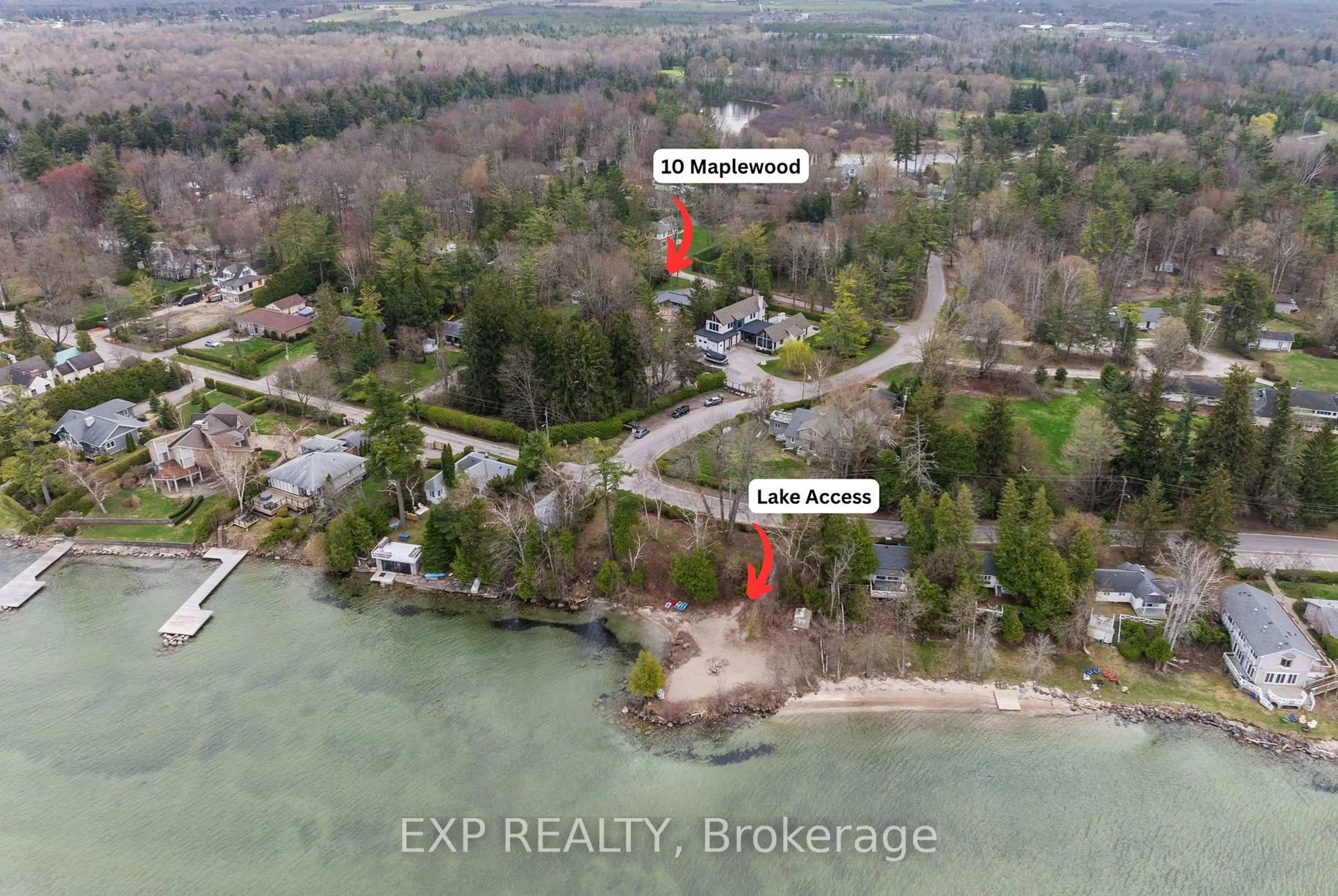 A pic from outside/outdoor area/front of a property/back of a property/a pic from drone, water/lake/river/ocean view for 10 Maplewood Lane, Georgina Ontario L0E 1R0