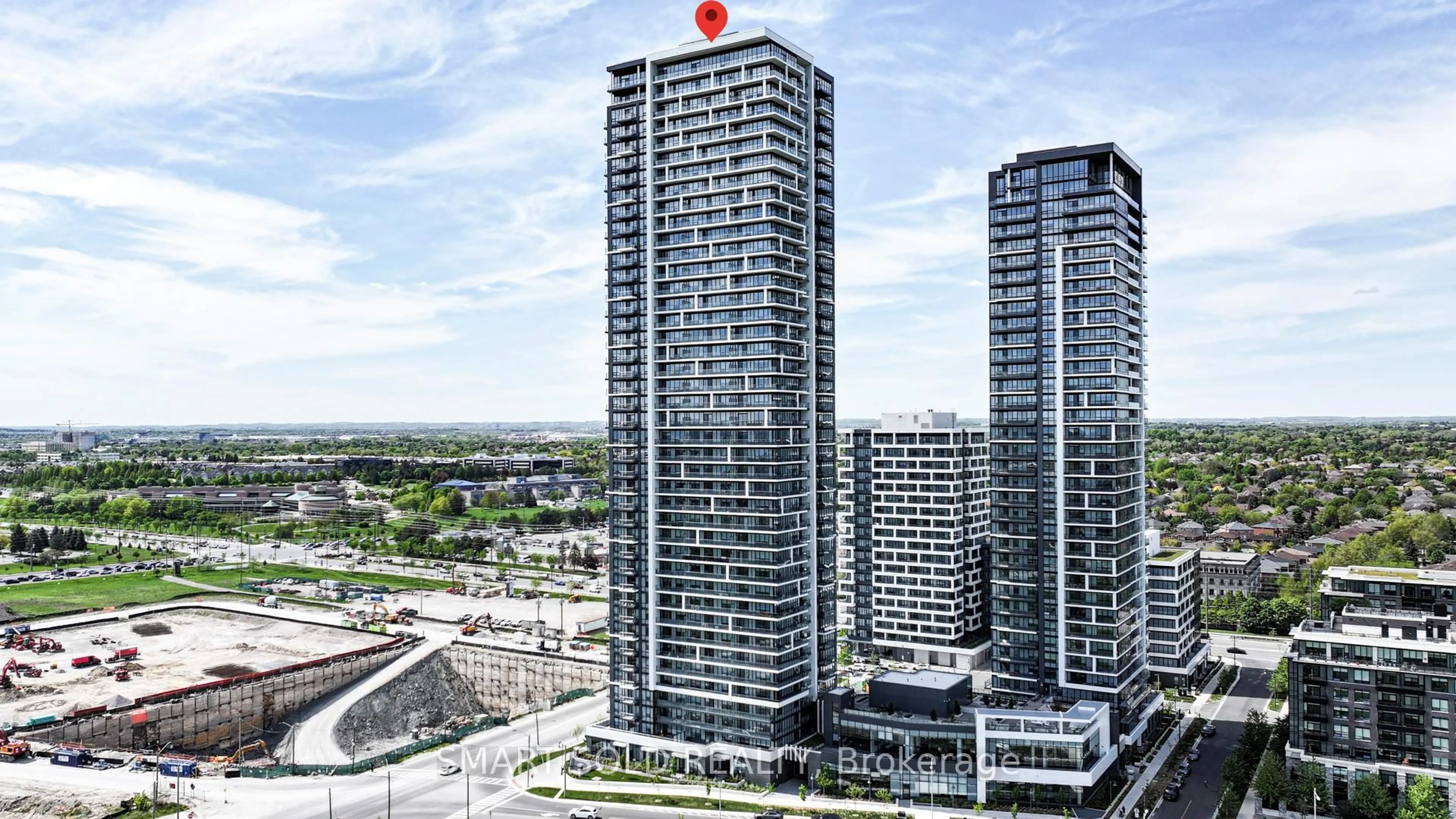 A pic from outside/outdoor area/front of a property/back of a property/a pic from drone, city buildings view from balcony for 8 water walk Dr #3007, Markham Ontario L3R 6L4