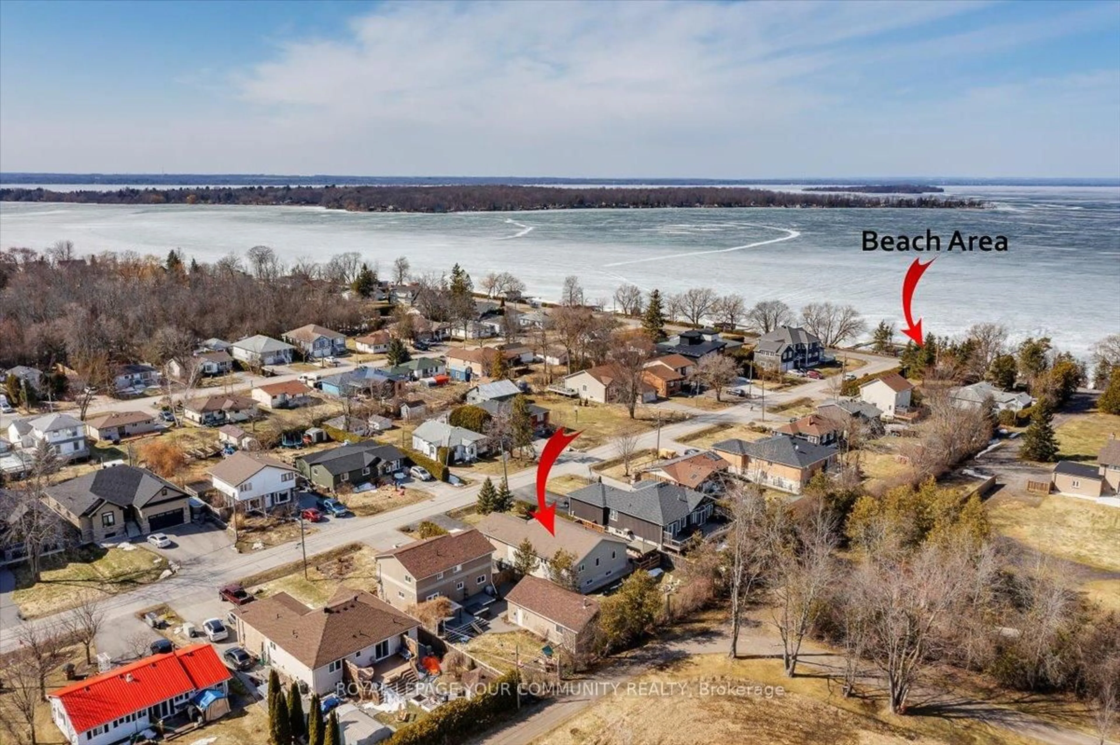 A pic from outside/outdoor area/front of a property/back of a property/a pic from drone, water/lake/river/ocean view for 825 Elmwood Rd, Georgina Ontario L4P 3E9