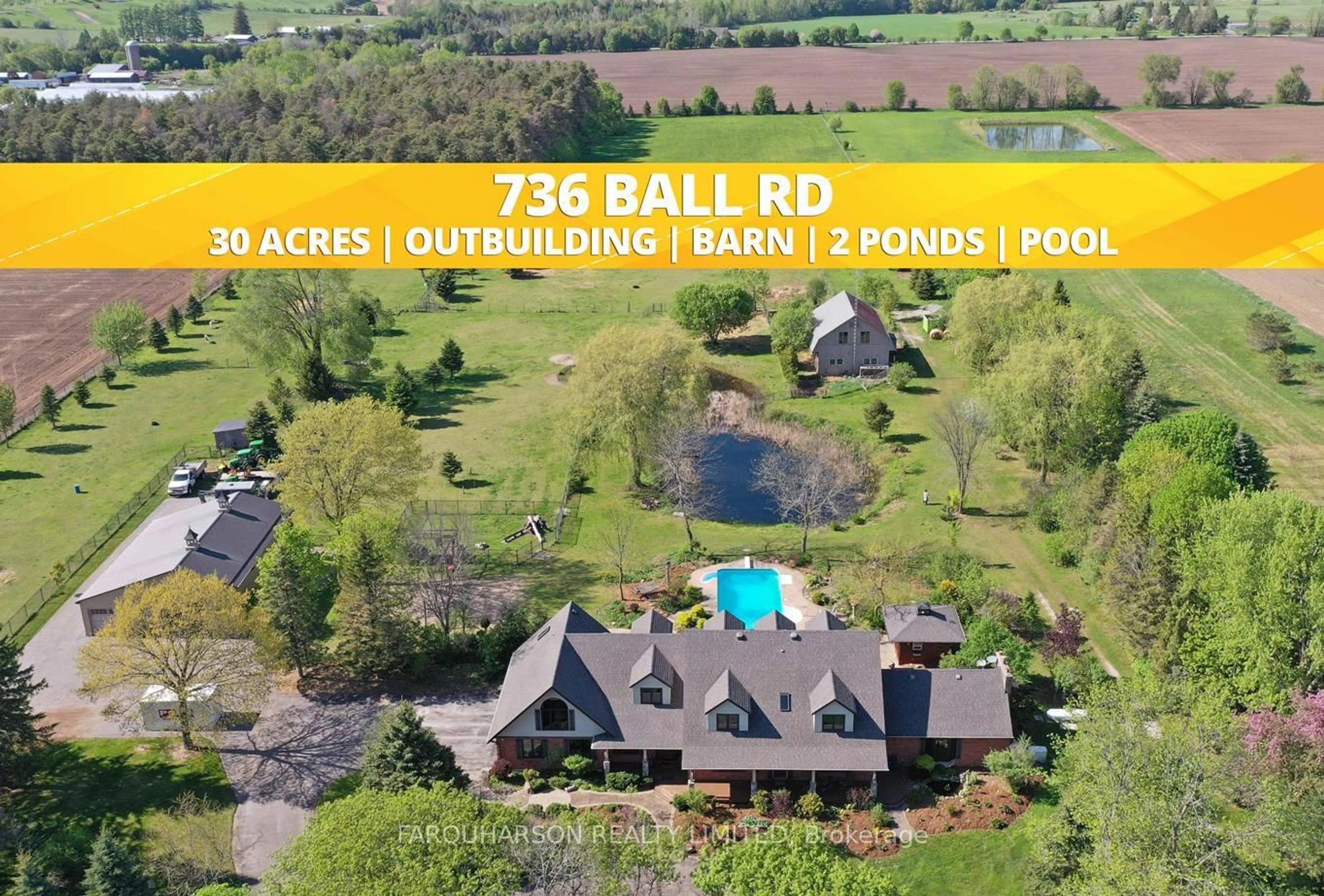 A pic from outside/outdoor area/front of a property/back of a property/a pic from drone, water/lake/river/ocean view for 736 Ball Rd, Uxbridge Ontario L9P 1R2