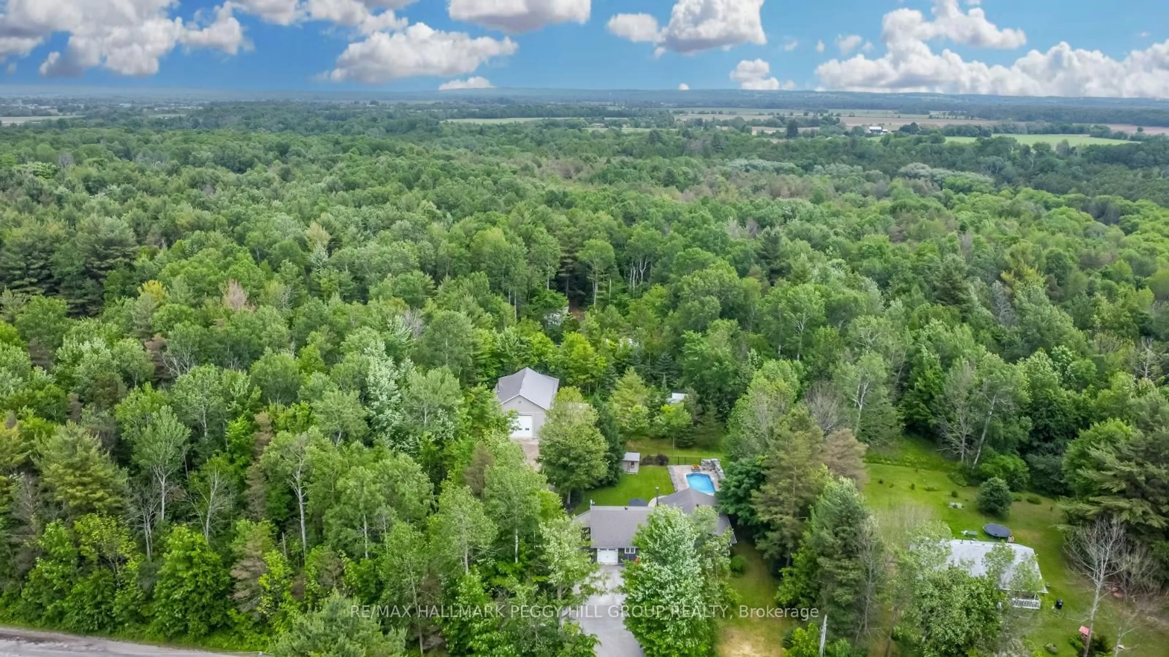 A pic from outside/outdoor area/front of a property/back of a property/a pic from drone, forest/trees view for 8071 4th Line, Essa Ontario L0M 1B1