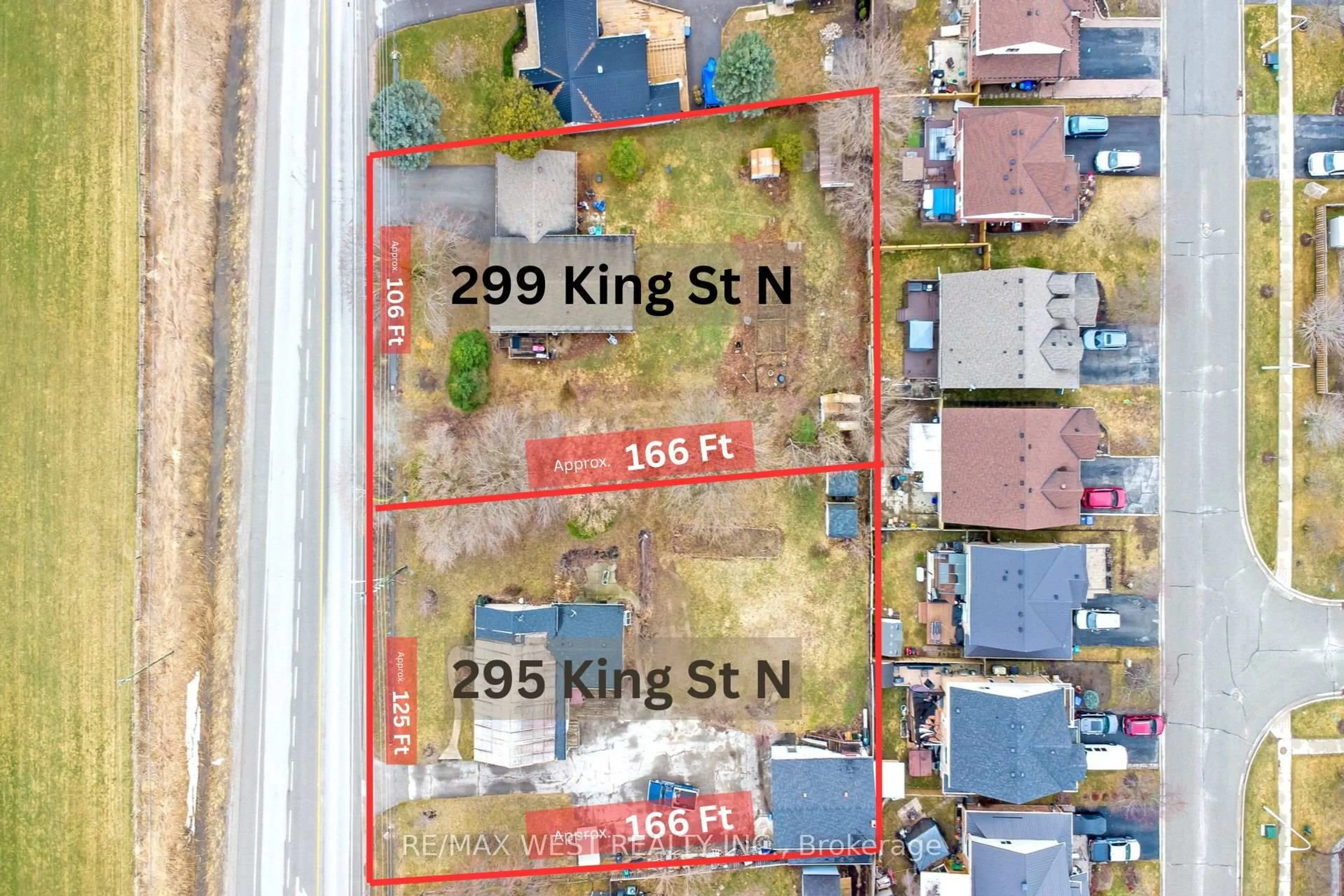 A pic from outside/outdoor area/front of a property/back of a property/a pic from drone, street for 299&295 King St, New Tecumseth Ontario L9R 1N3