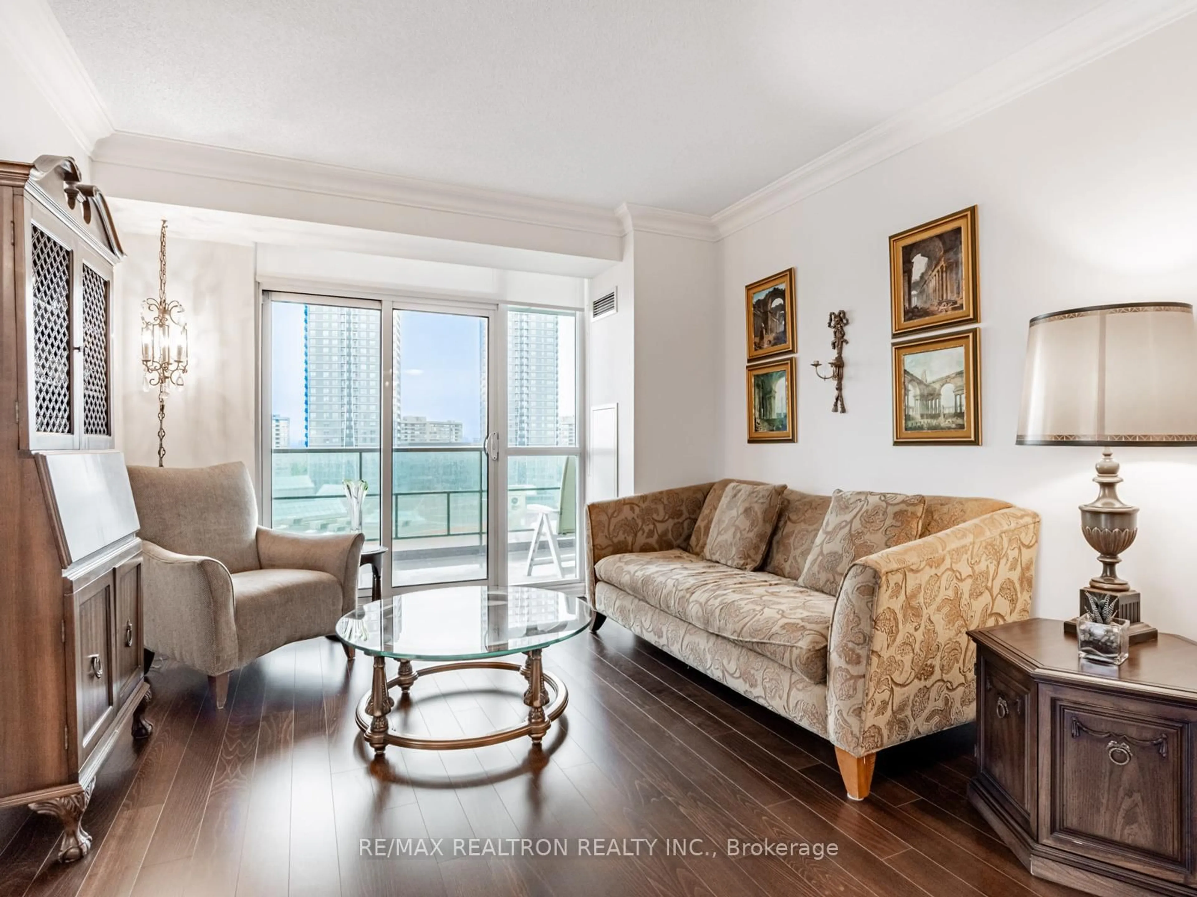 Living room with furniture, wood/laminate floor for 88 Promenade Circ #1011, Vaughan Ontario L4J 9A4