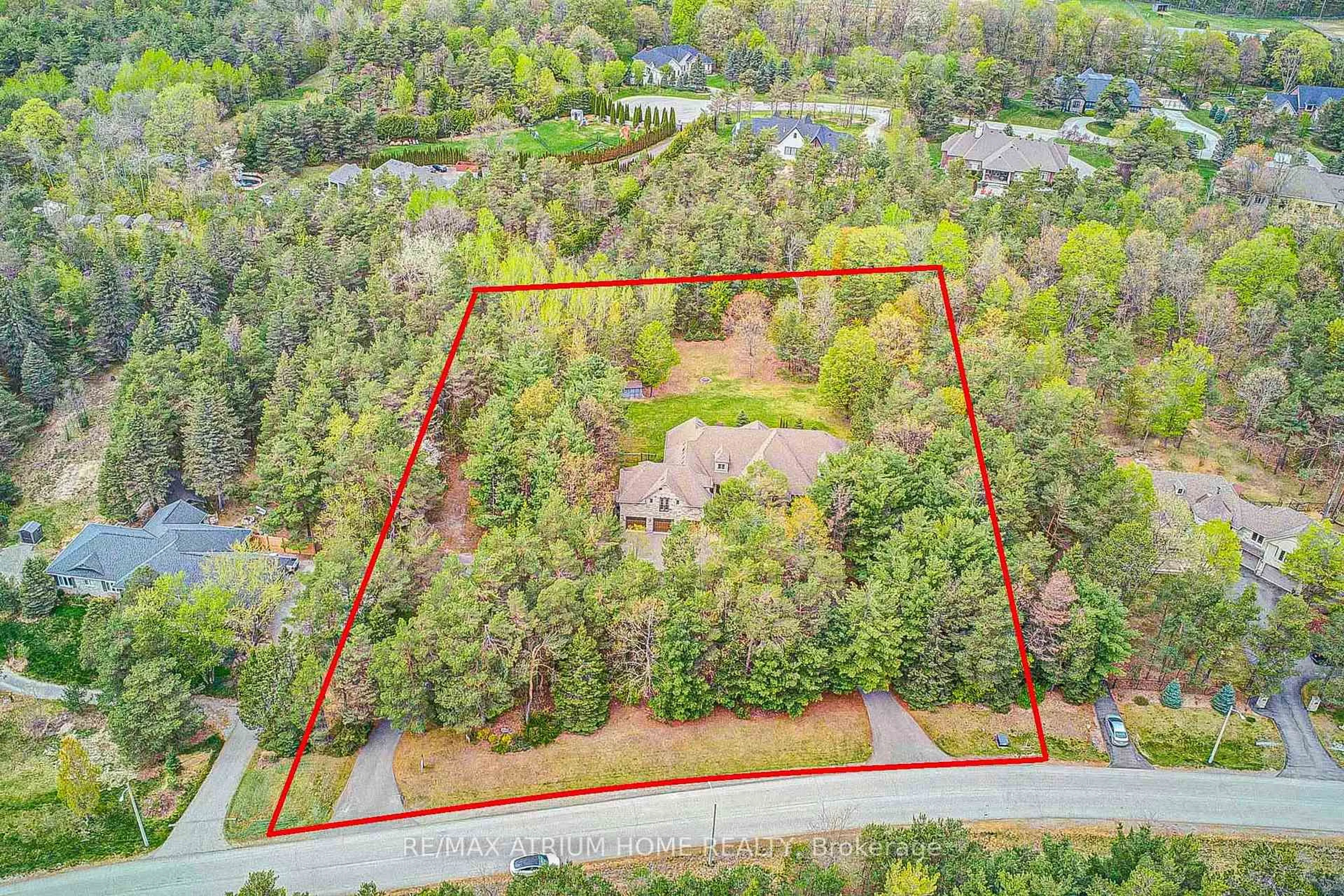 A pic from outside/outdoor area/front of a property/back of a property/a pic from drone, forest/trees view for 10 Woodlot Crt, Whitchurch-Stouffville Ontario L4A 2L6