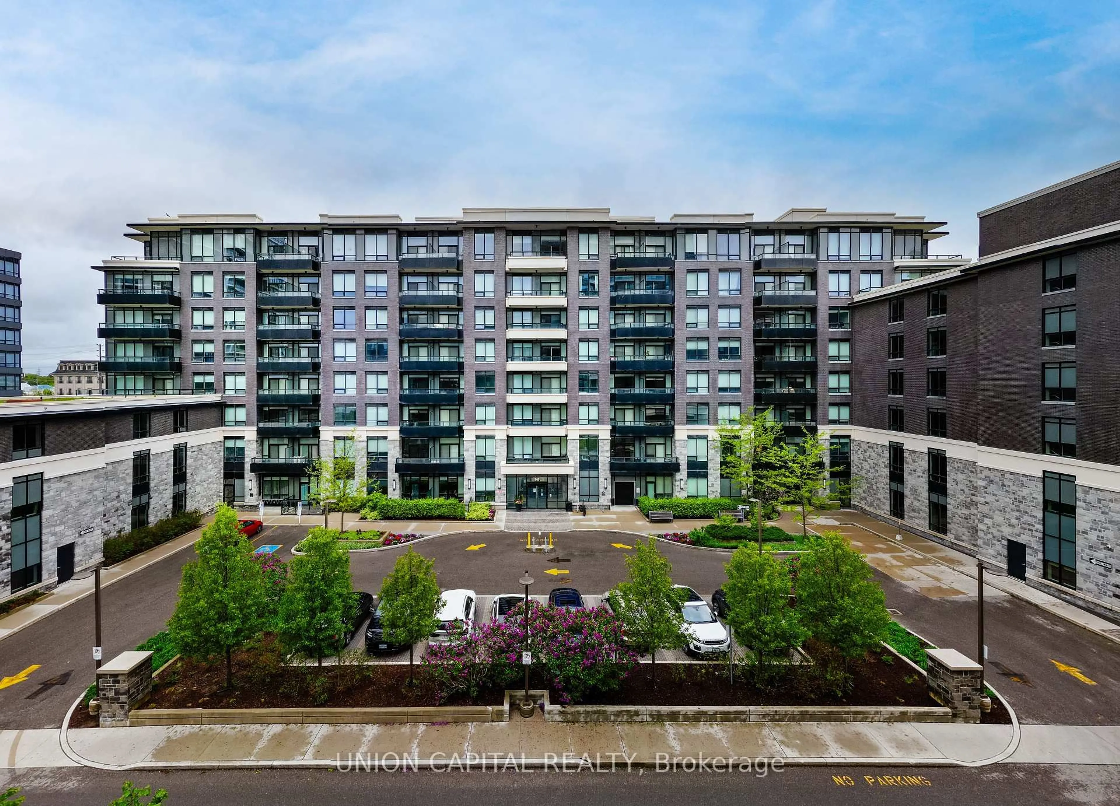 A pic from outside/outdoor area/front of a property/back of a property/a pic from drone, city buildings view from balcony for 25 Water Walk Dr #730, Markham Ontario L6G 0G2