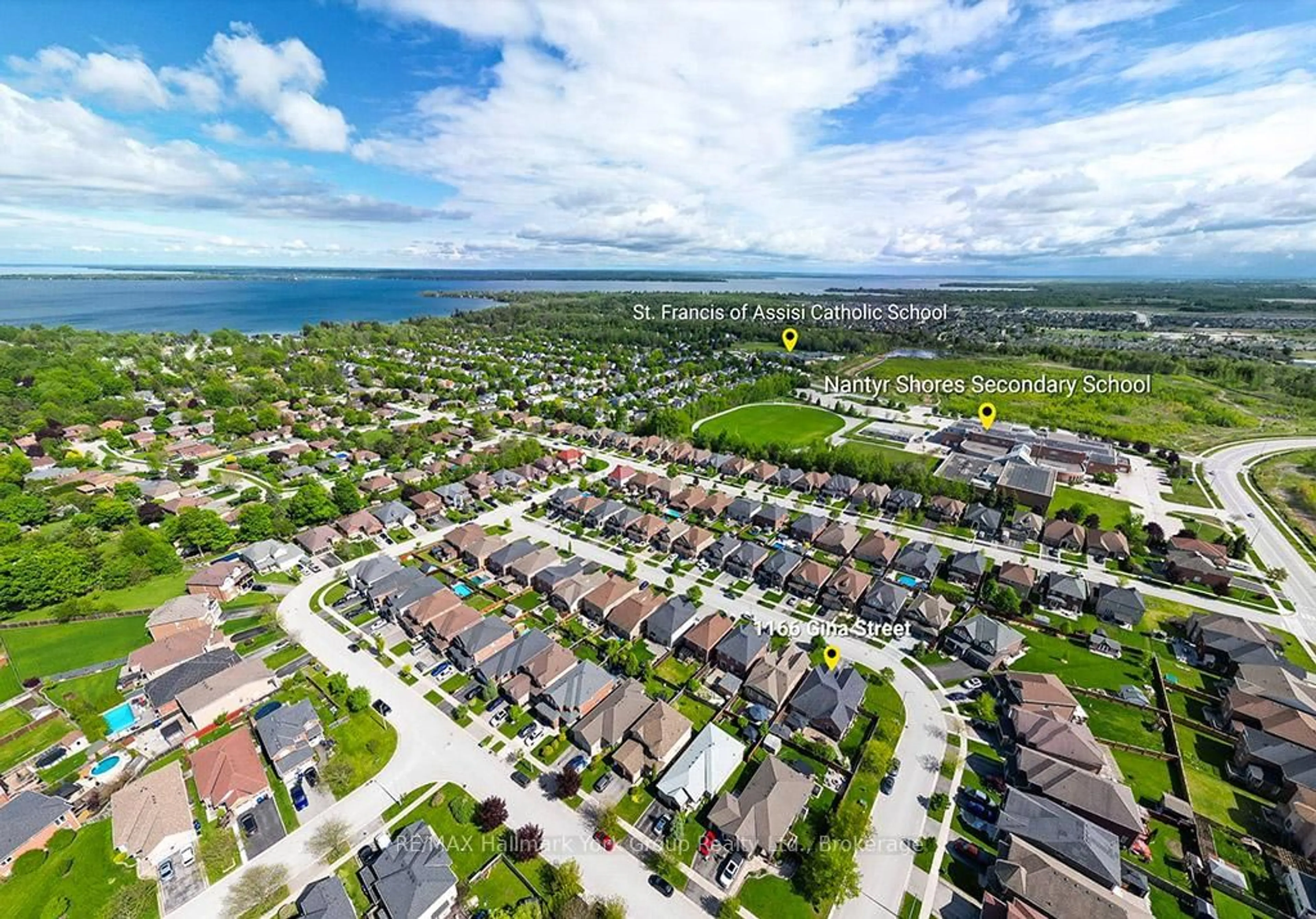 A pic from outside/outdoor area/front of a property/back of a property/a pic from drone, water/lake/river/ocean view for 1166 Gina St, Innisfil Ontario L9S 4Z3