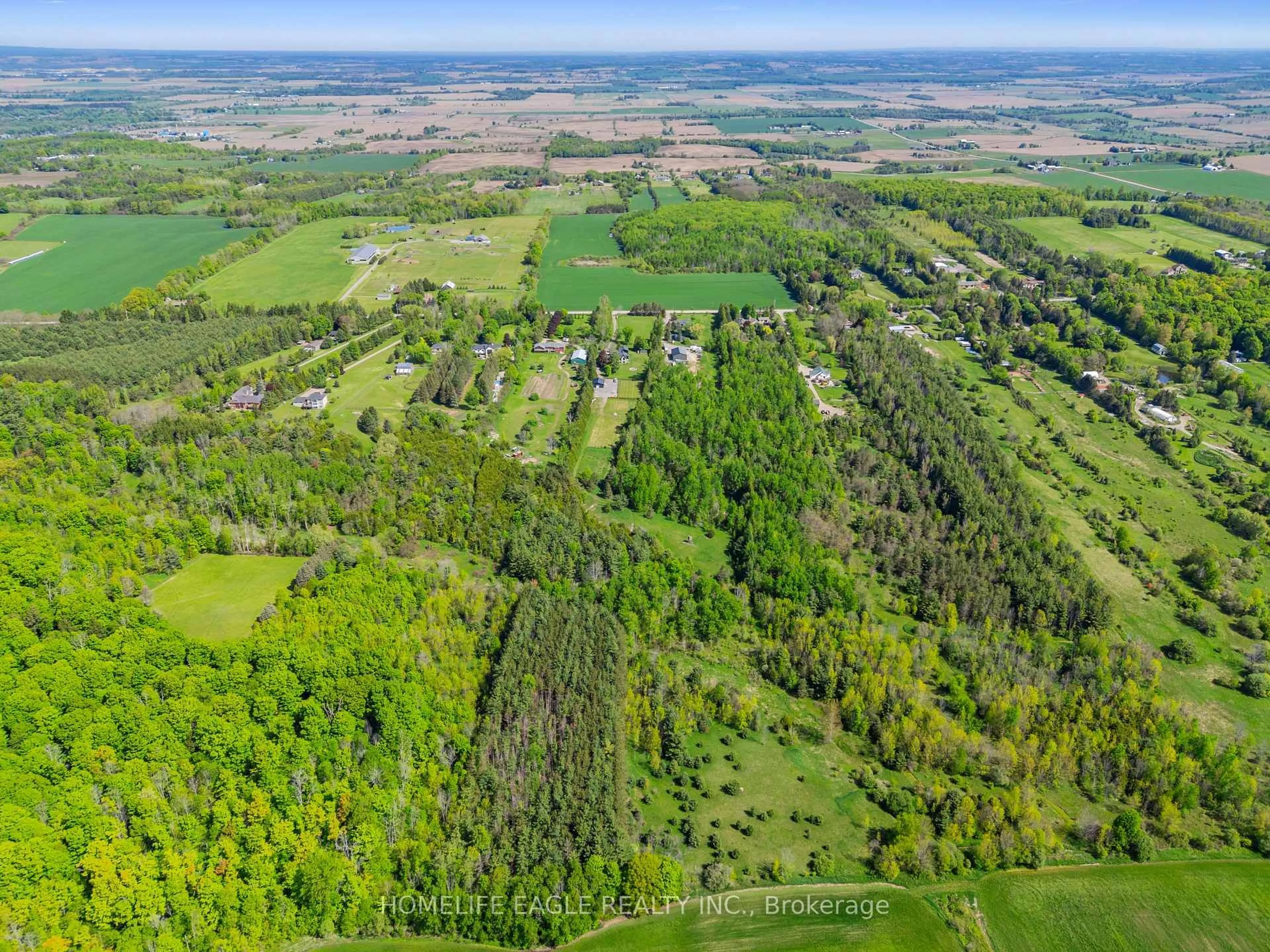 A pic from outside/outdoor area/front of a property/back of a property/a pic from drone, forest/trees view for 5657 6th Line, New Tecumseth Ontario L0G 1W0