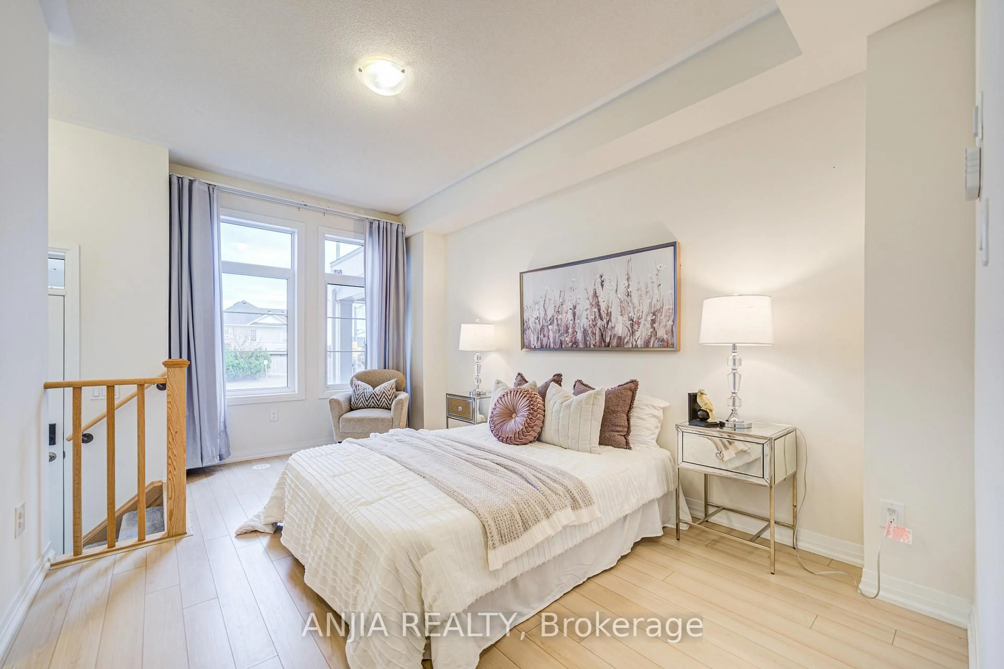 Bedroom with bed, wood/laminate floor for 3 Carneros Way, Markham Ontario L6B 1R2
