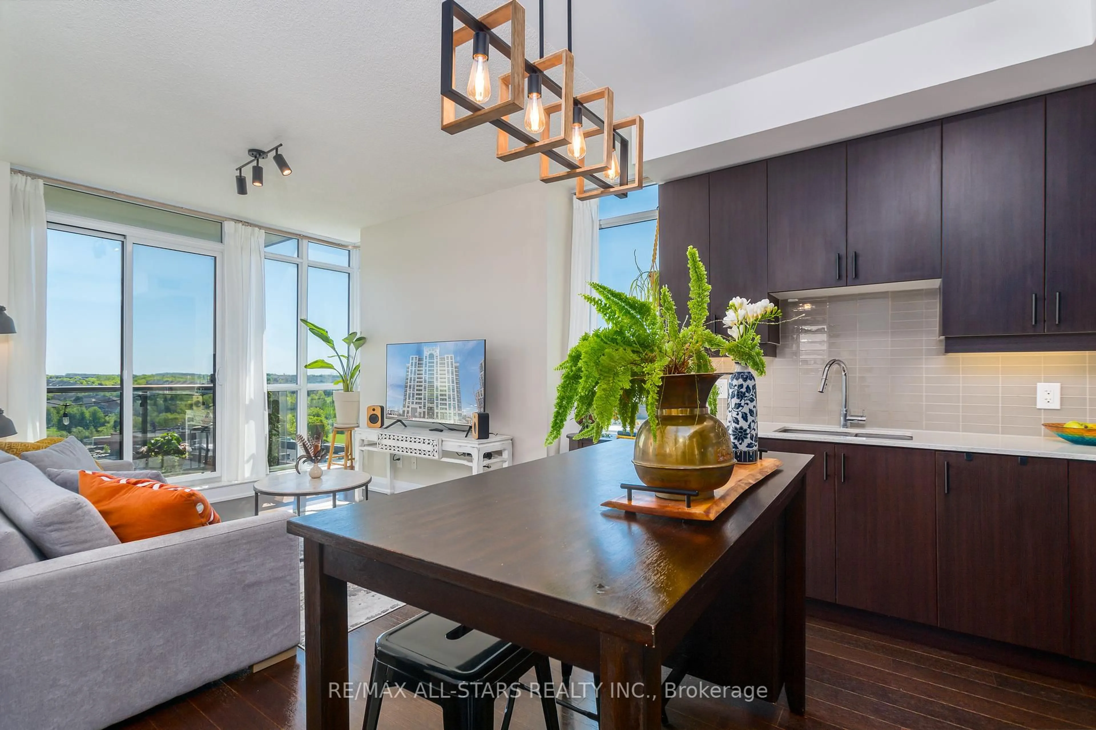 Open concept kitchen, wood/laminate floor for 9582 Markham Rd #911, Markham Ontario L6E 0T4