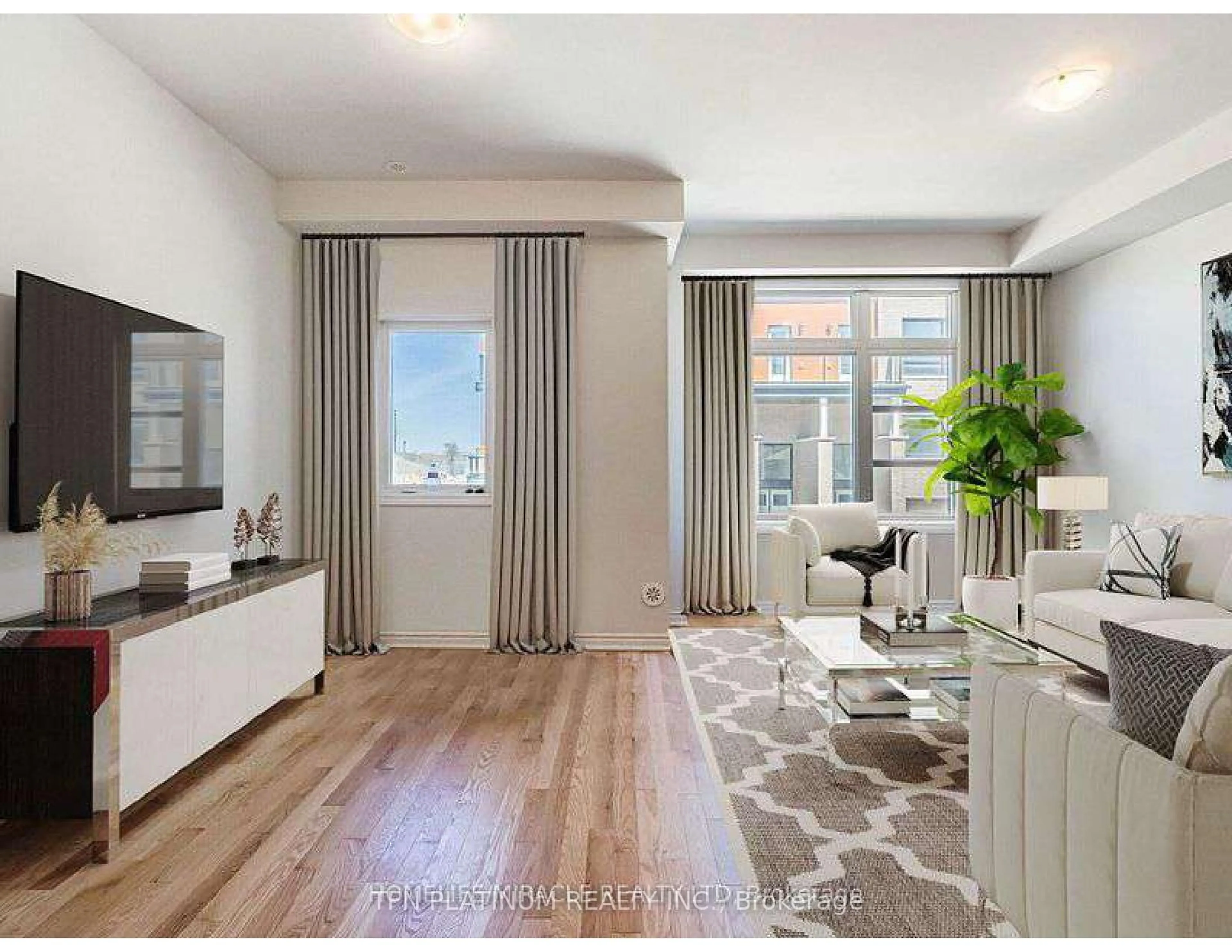 Living room with furniture, wood/laminate floor for 23 Quilico Rd, Vaughan Ontario L4H 5H1