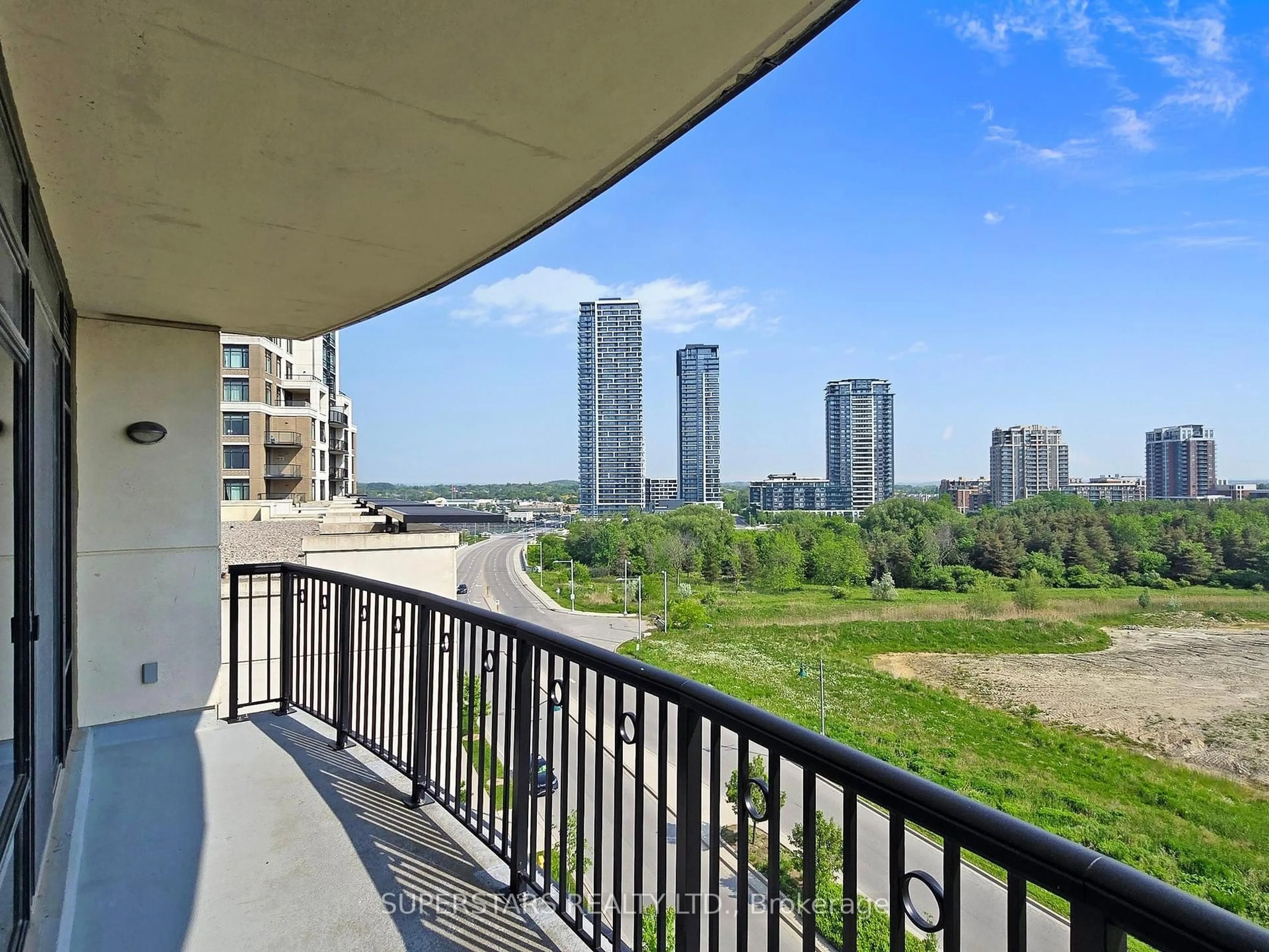 Balcony in the apartment, city buildings view from balcony for 131 Upper Duke Cres #703, Markham Ontario L6G 0C9