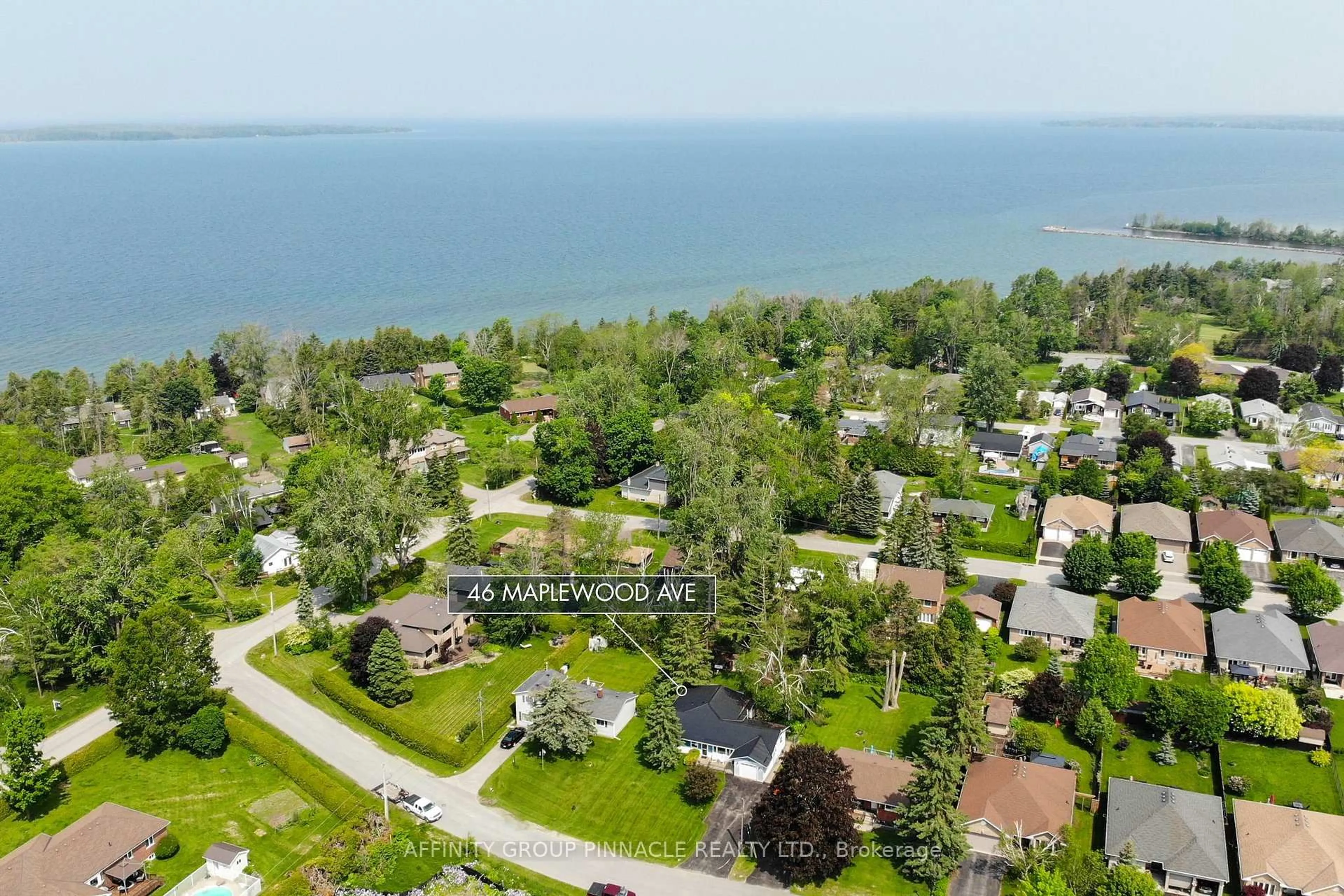 A pic from outside/outdoor area/front of a property/back of a property/a pic from drone, water/lake/river/ocean view for 46 Maplewood Ave, Brock Ontario L0K 1A0