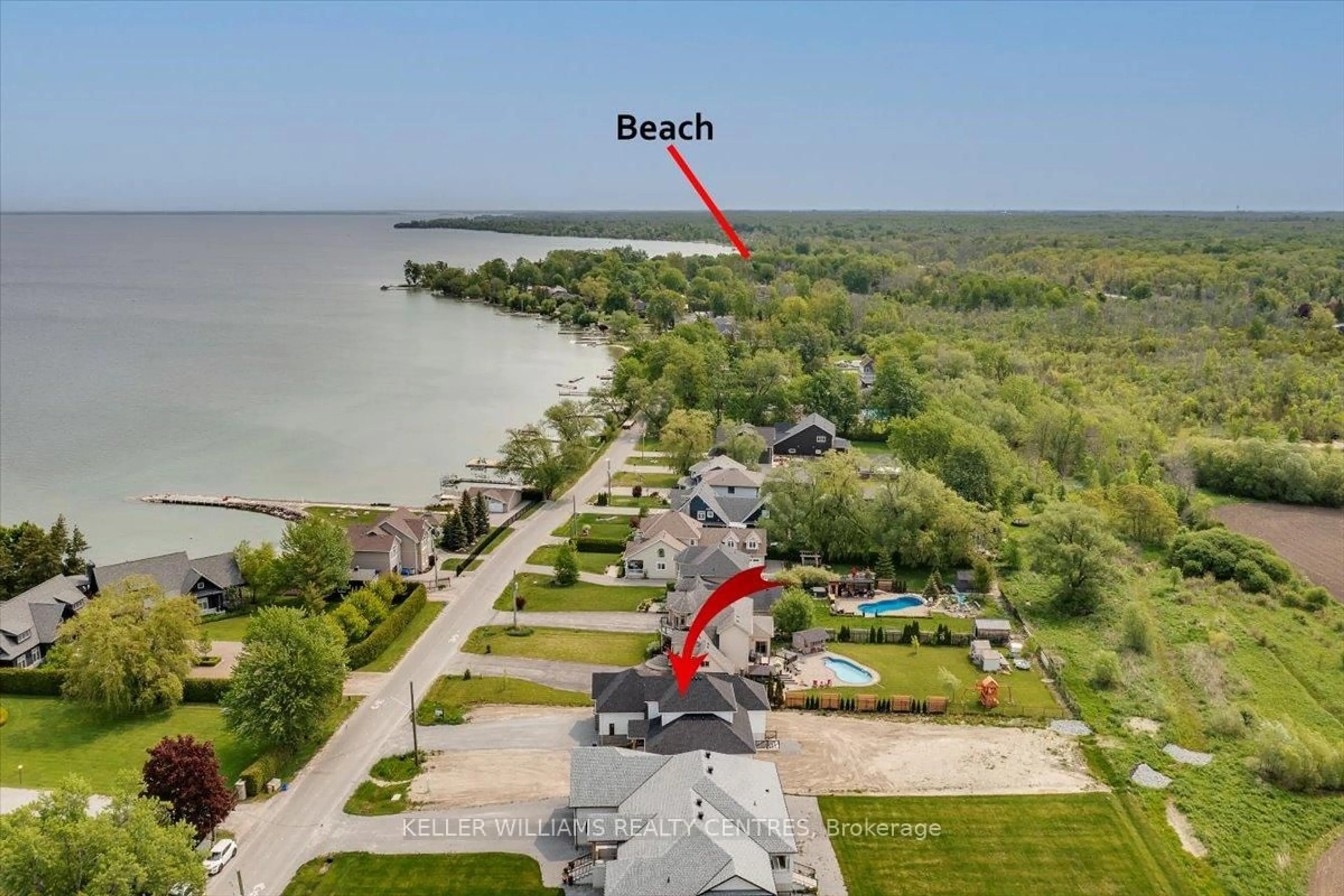 A pic from outside/outdoor area/front of a property/back of a property/a pic from drone, water/lake/river/ocean view for 147 Lake Dr, Georgina Ontario L4P 0S7