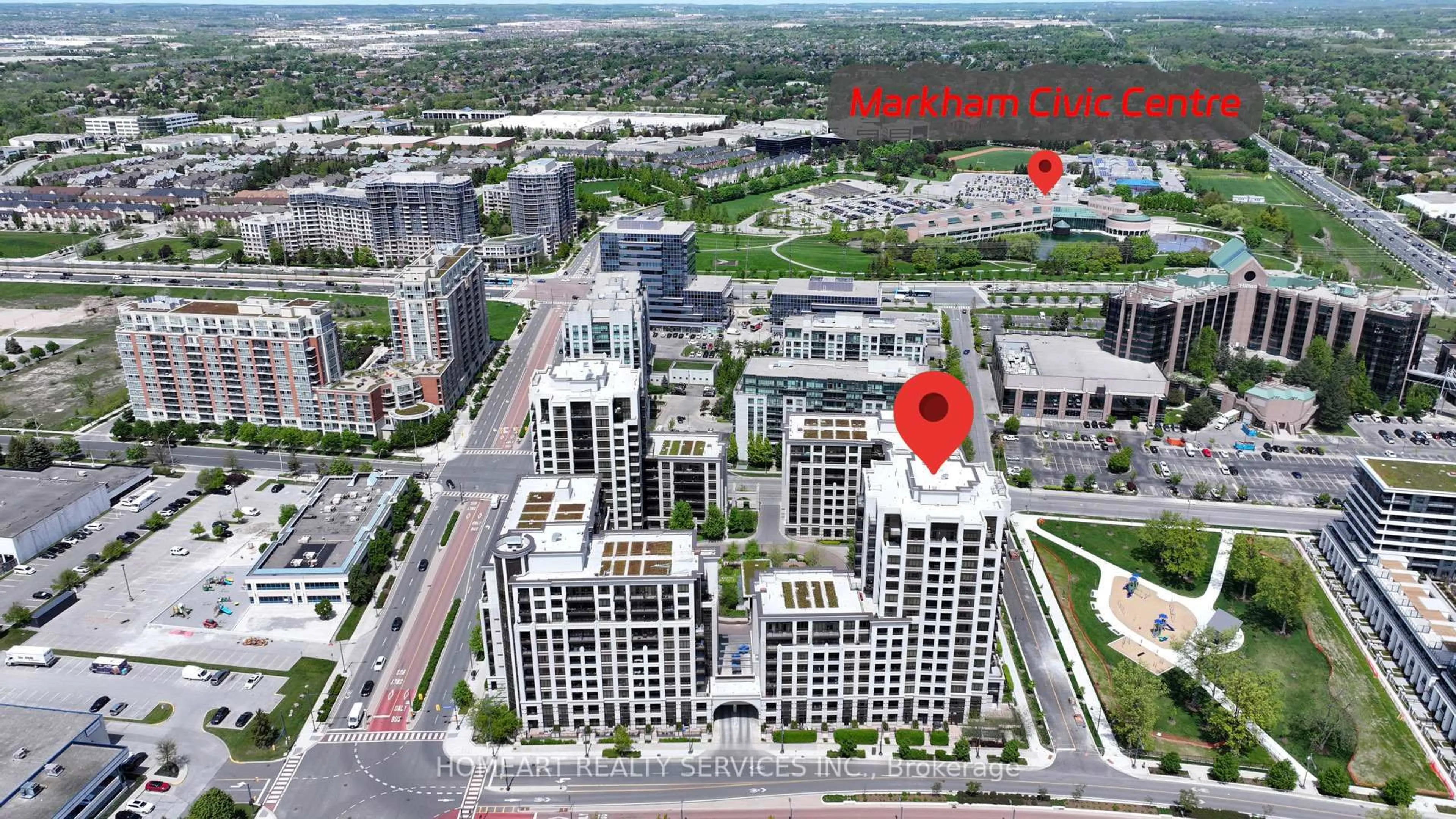 A pic from outside/outdoor area/front of a property/back of a property/a pic from drone, city buildings view from balcony for 38 Cedarland Dr #C106, Markham Ontario L6G 0G7