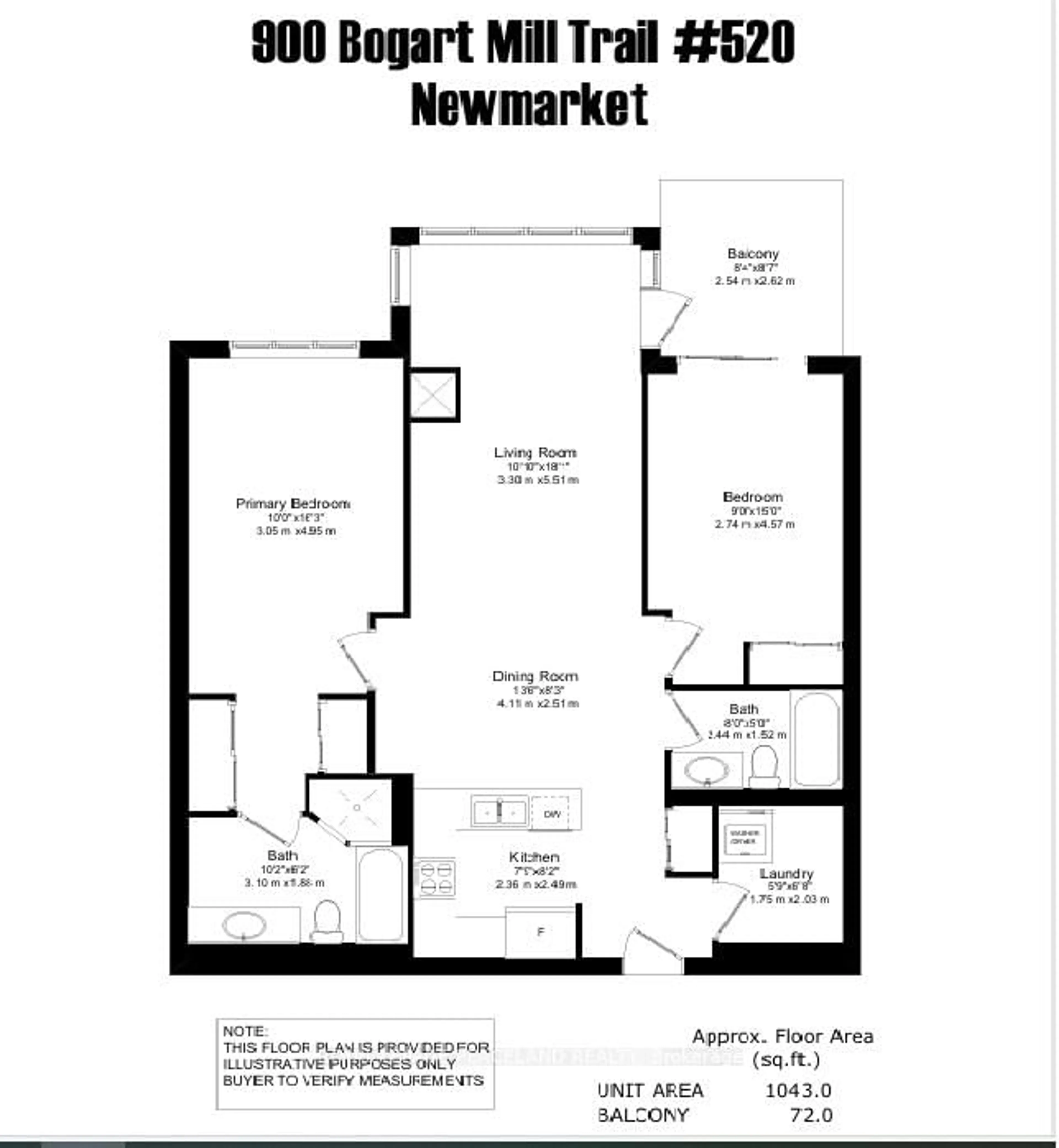 Floor plan for 900 Bogart Mill Tr #520, Newmarket Ontario L3Y 8V5
