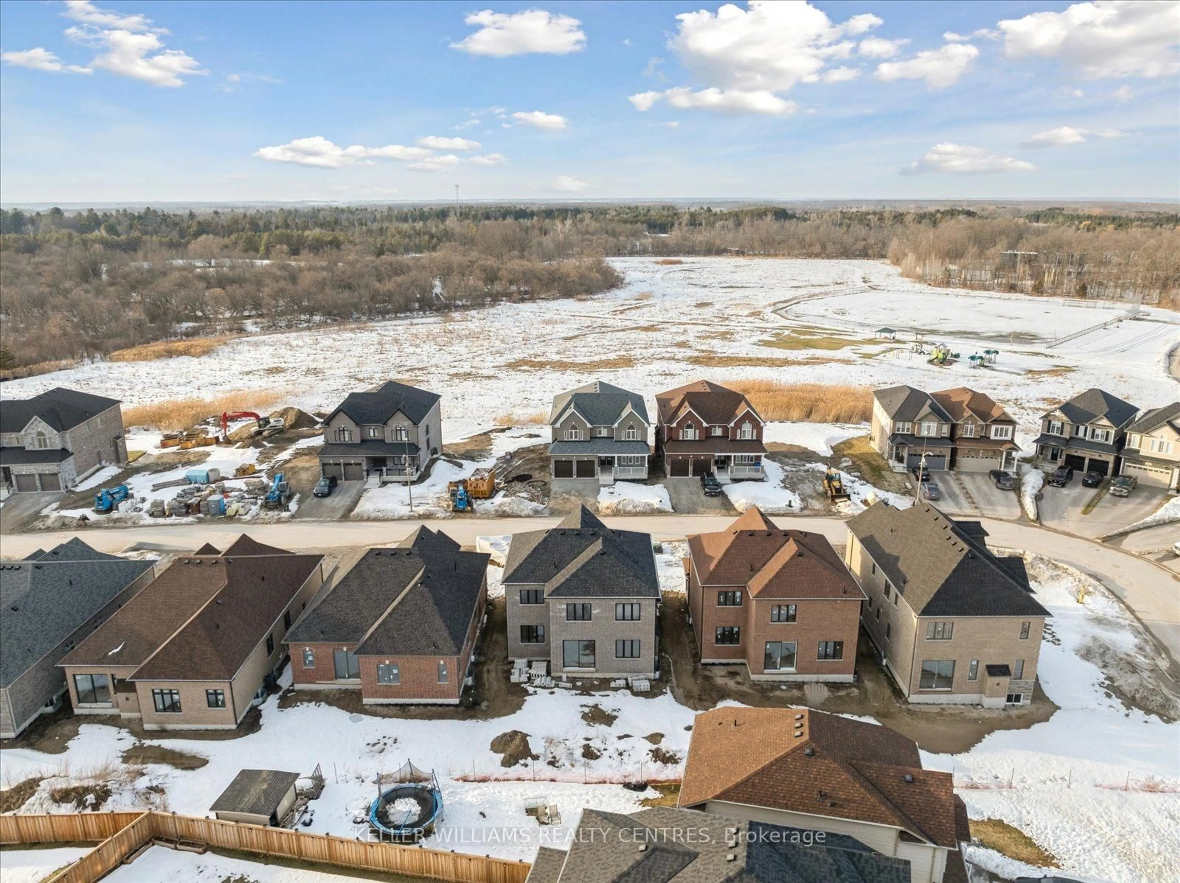A pic from outside/outdoor area/front of a property/back of a property/a pic from drone, water/lake/river/ocean view for 59 Wood Cres, Essa Ontario L3W 0M5