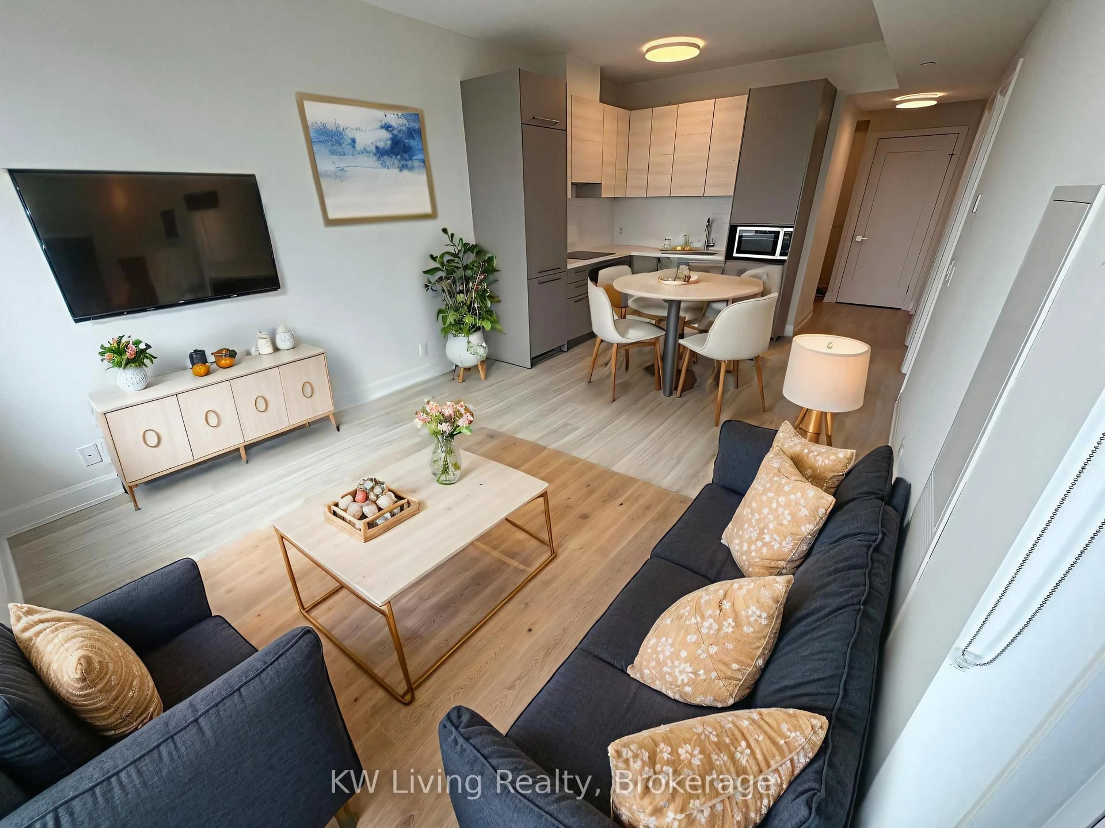Living room with furniture, wood/laminate floor for 12 Gandhi Lane #2601, Markham Ontario L3T 0G8
