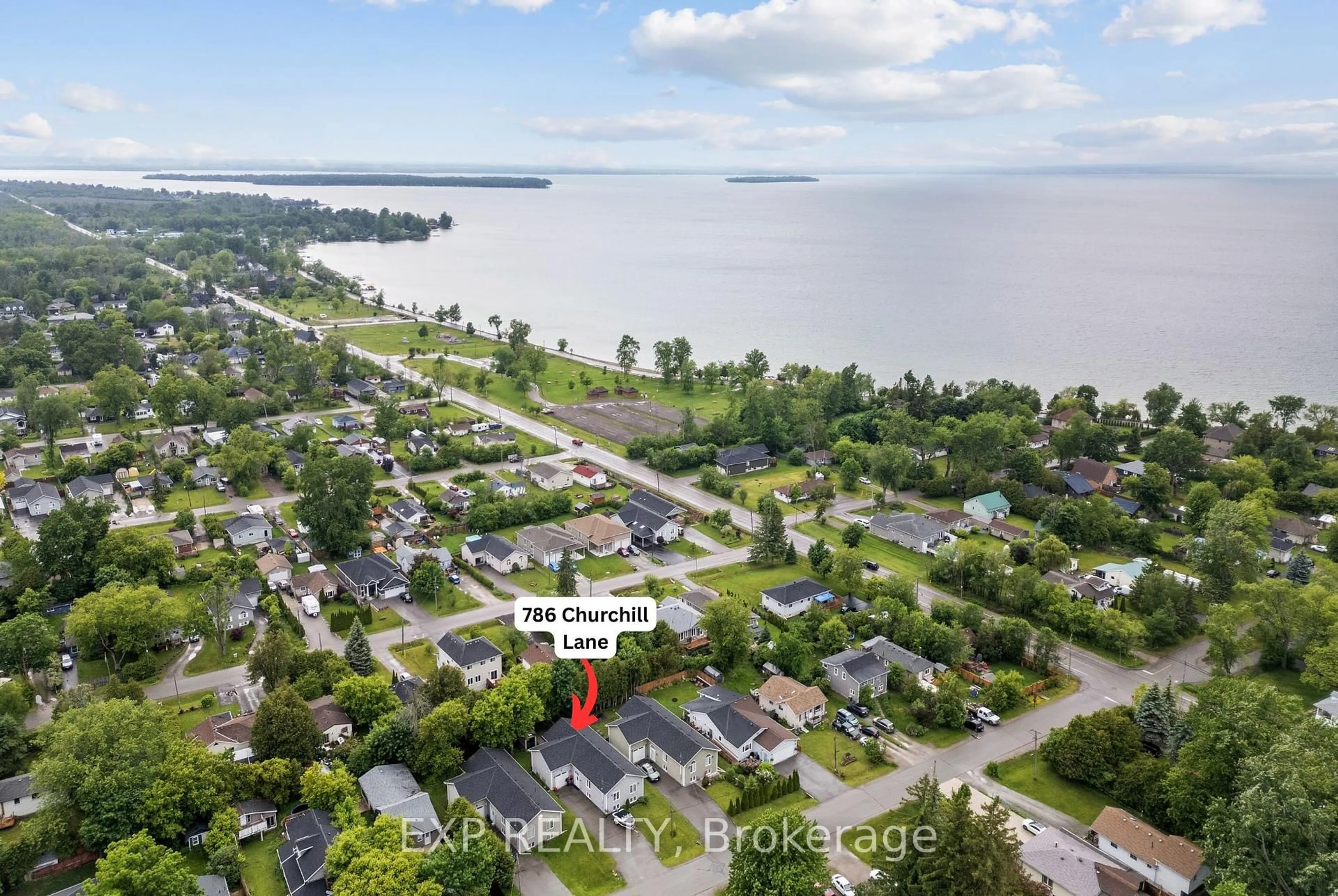 A pic from outside/outdoor area/front of a property/back of a property/a pic from drone, water/lake/river/ocean view for 786 Churchill Lane, Georgina Ontario L0E 1S0