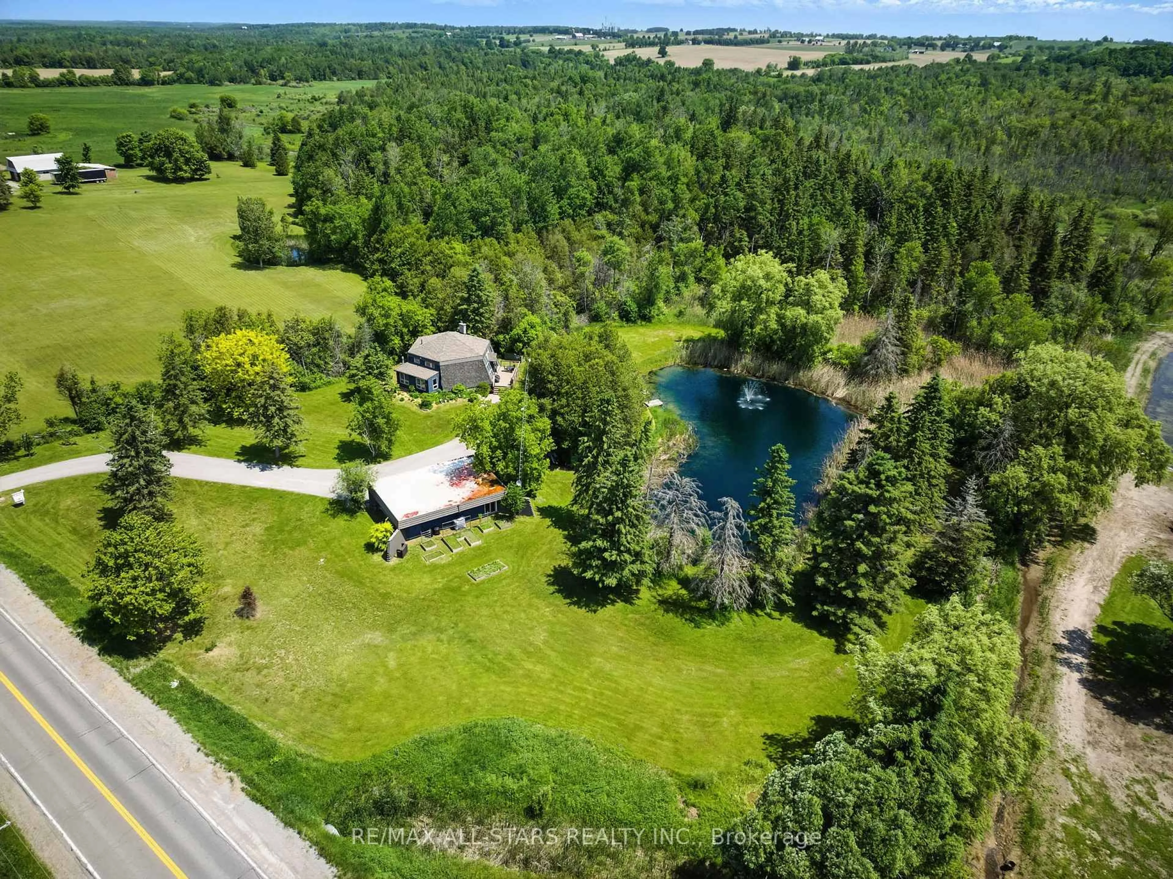 A pic from outside/outdoor area/front of a property/back of a property/a pic from drone, water/lake/river/ocean view for 12069 Regional Rd 39, Uxbridge Ontario L0E 1T0