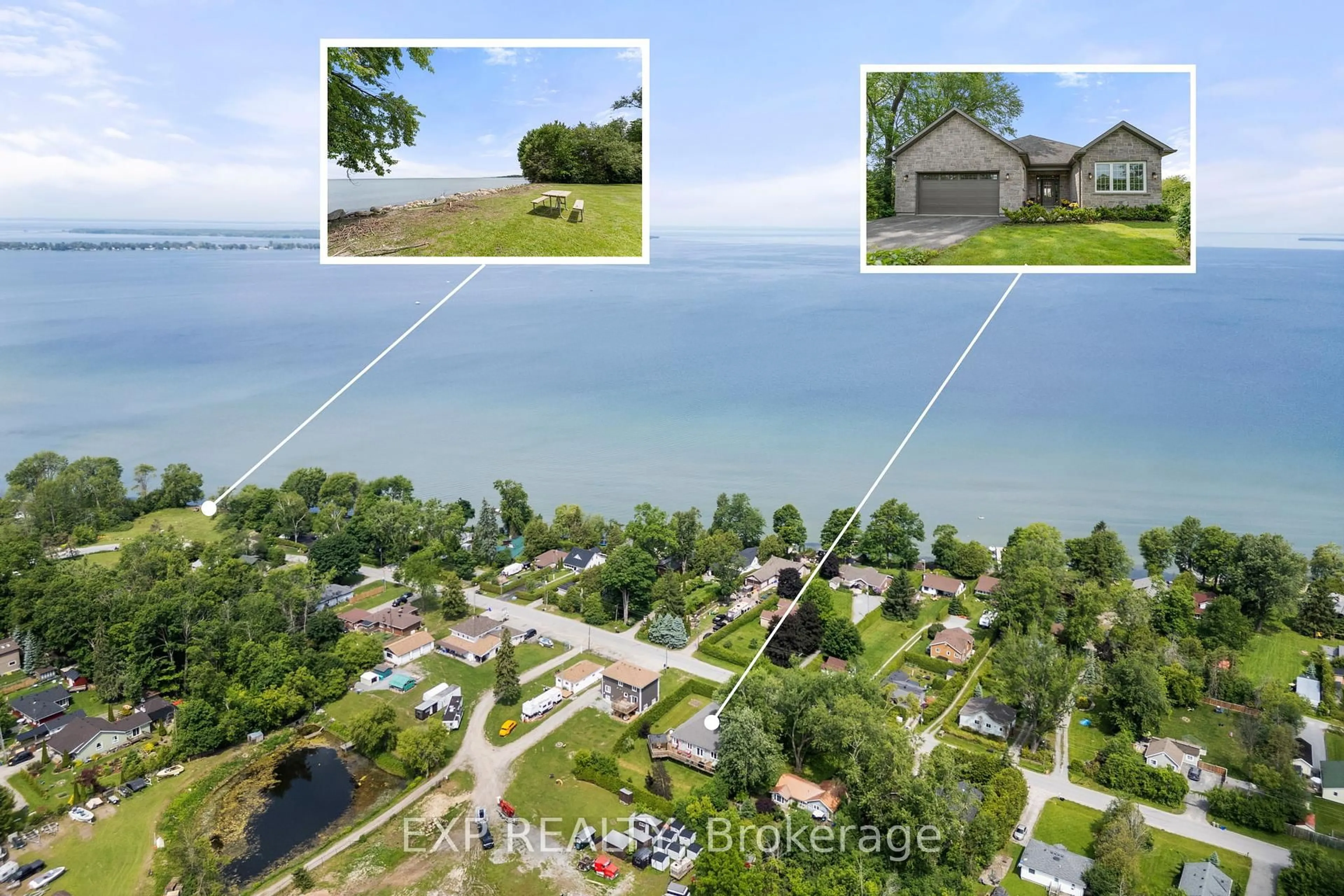 A pic from outside/outdoor area/front of a property/back of a property/a pic from drone, water/lake/river/ocean view for 71 Clovelly Cove, Georgina Ontario L0E 1E0