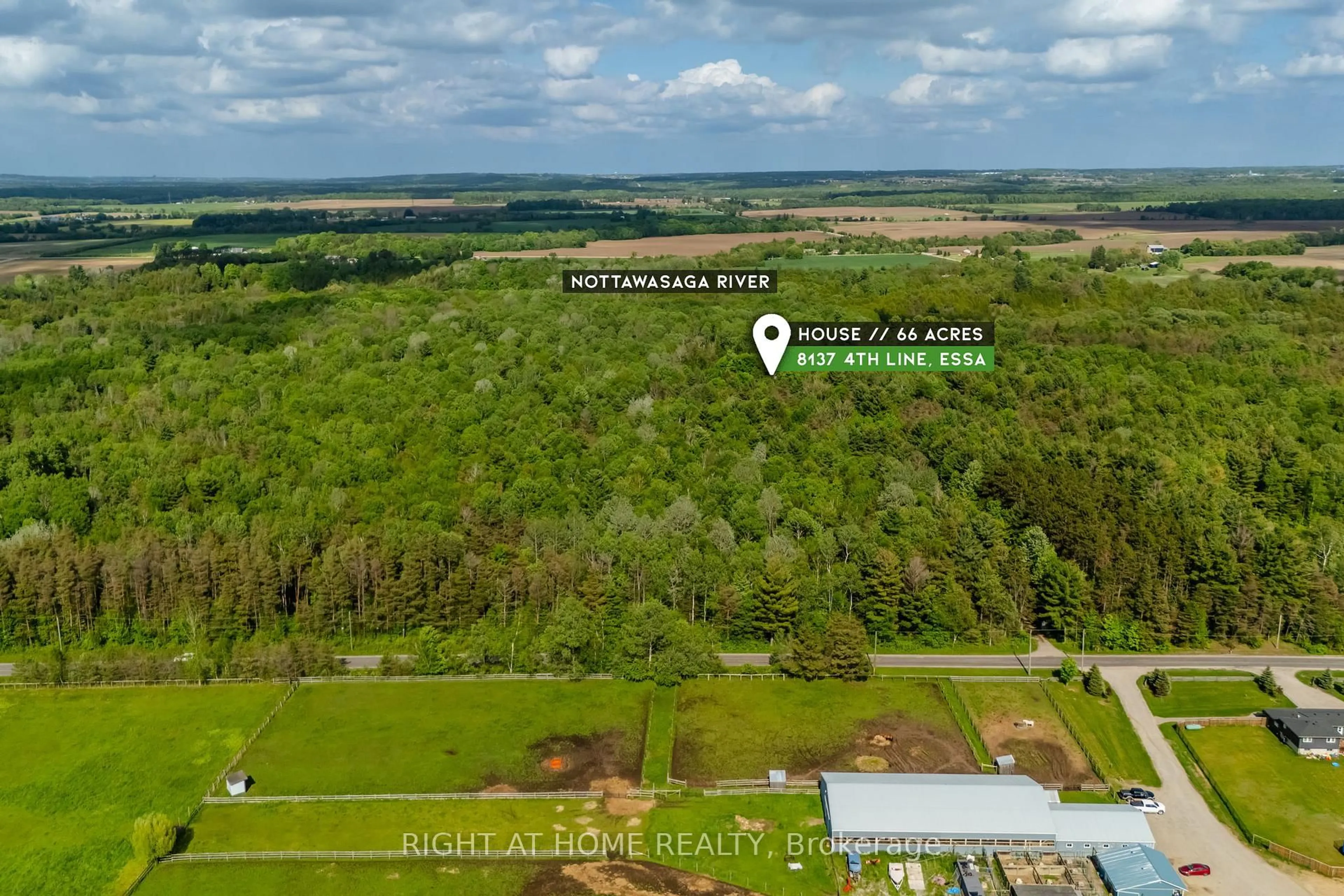 A pic from outside/outdoor area/front of a property/back of a property/a pic from drone, water/lake/river/ocean view for 8137 4TH Line, Essa Ontario L3W 0S5
